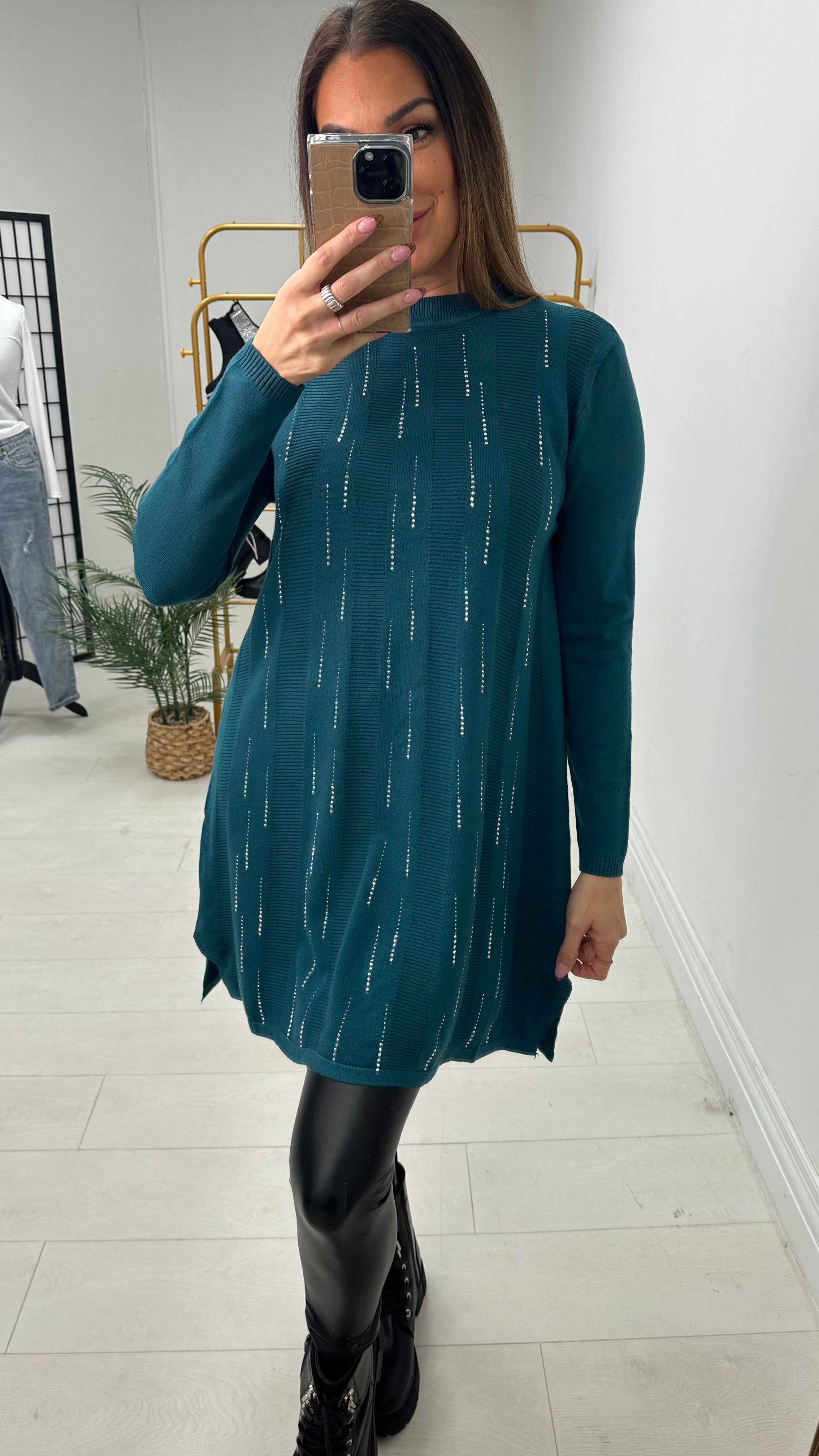 Heather Diamante Detail Longline Knit Jumper