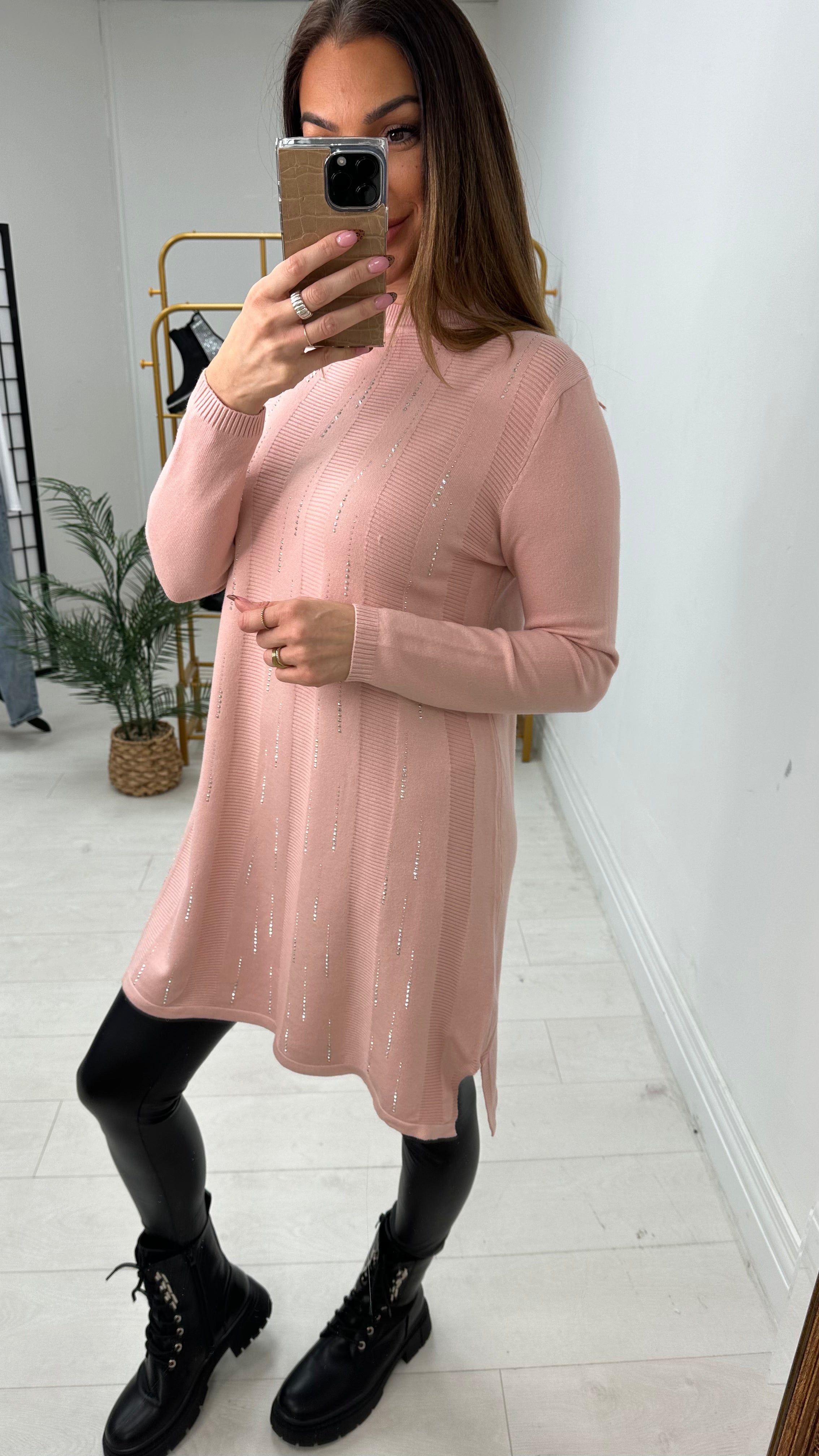 Heather Diamante Detail Longline Knit Jumper