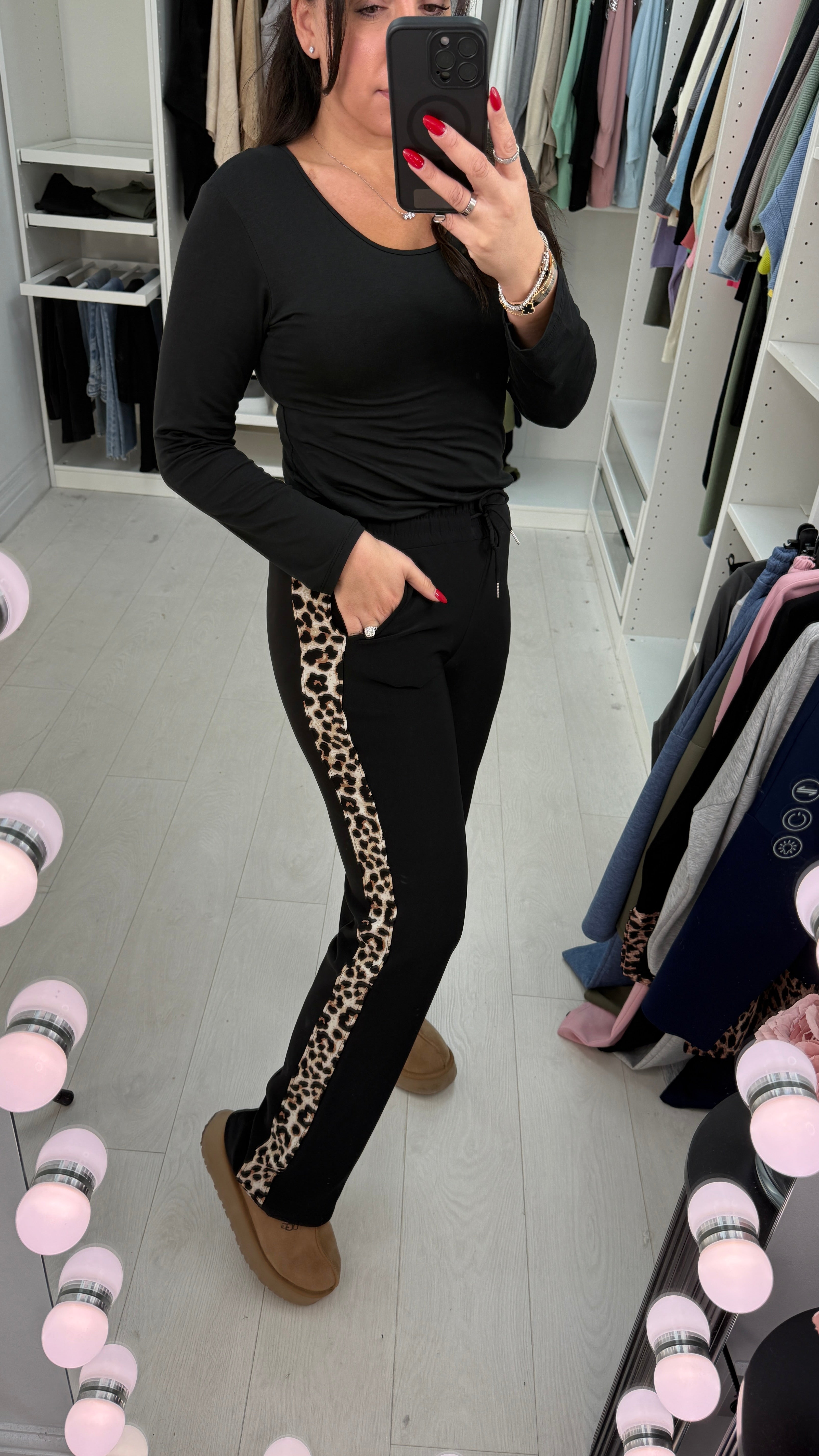 Emmie Straight Leg Leopard Print Detail Joggers