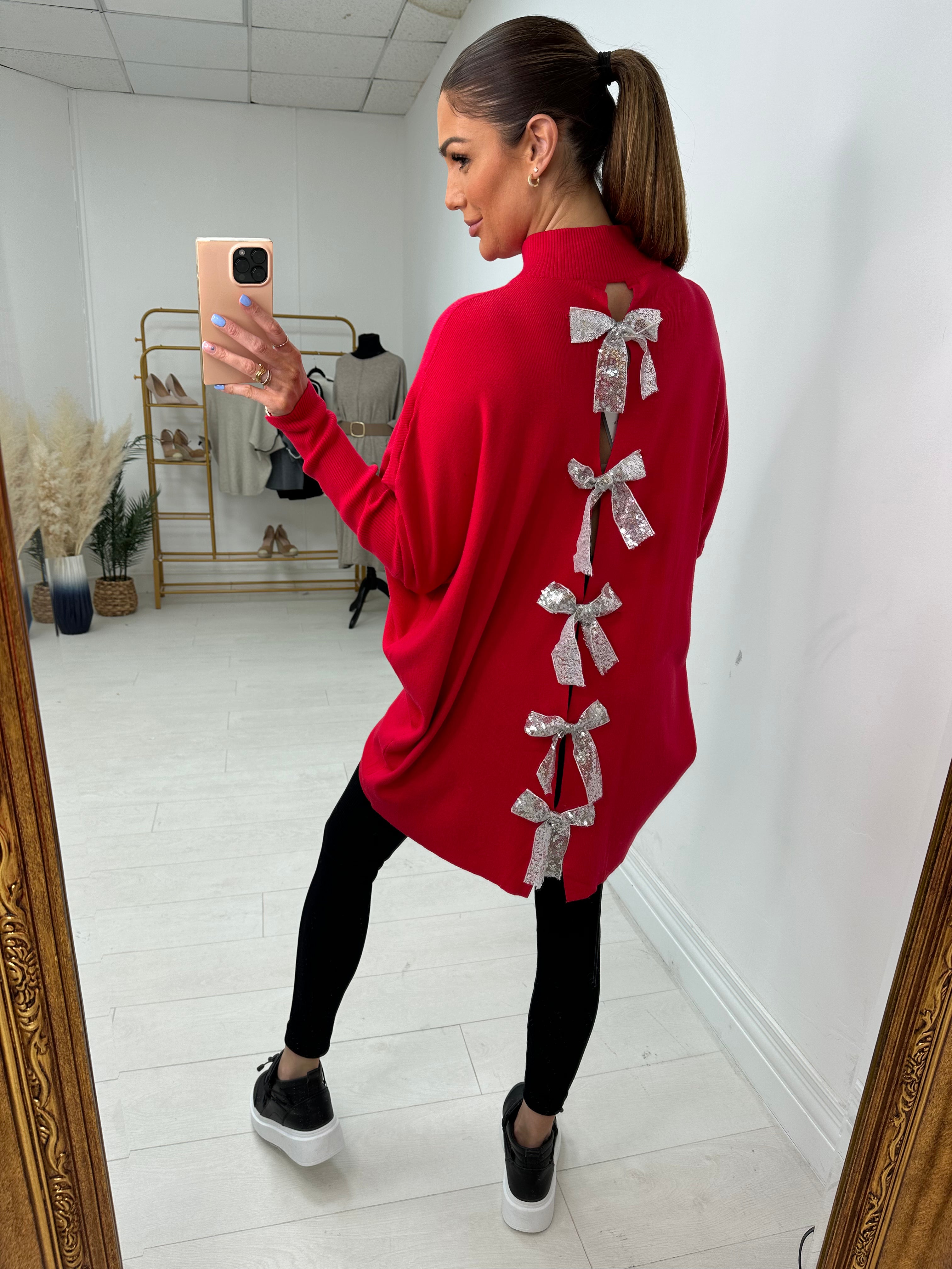 Myla Plain Sequin Bow Back Jumper