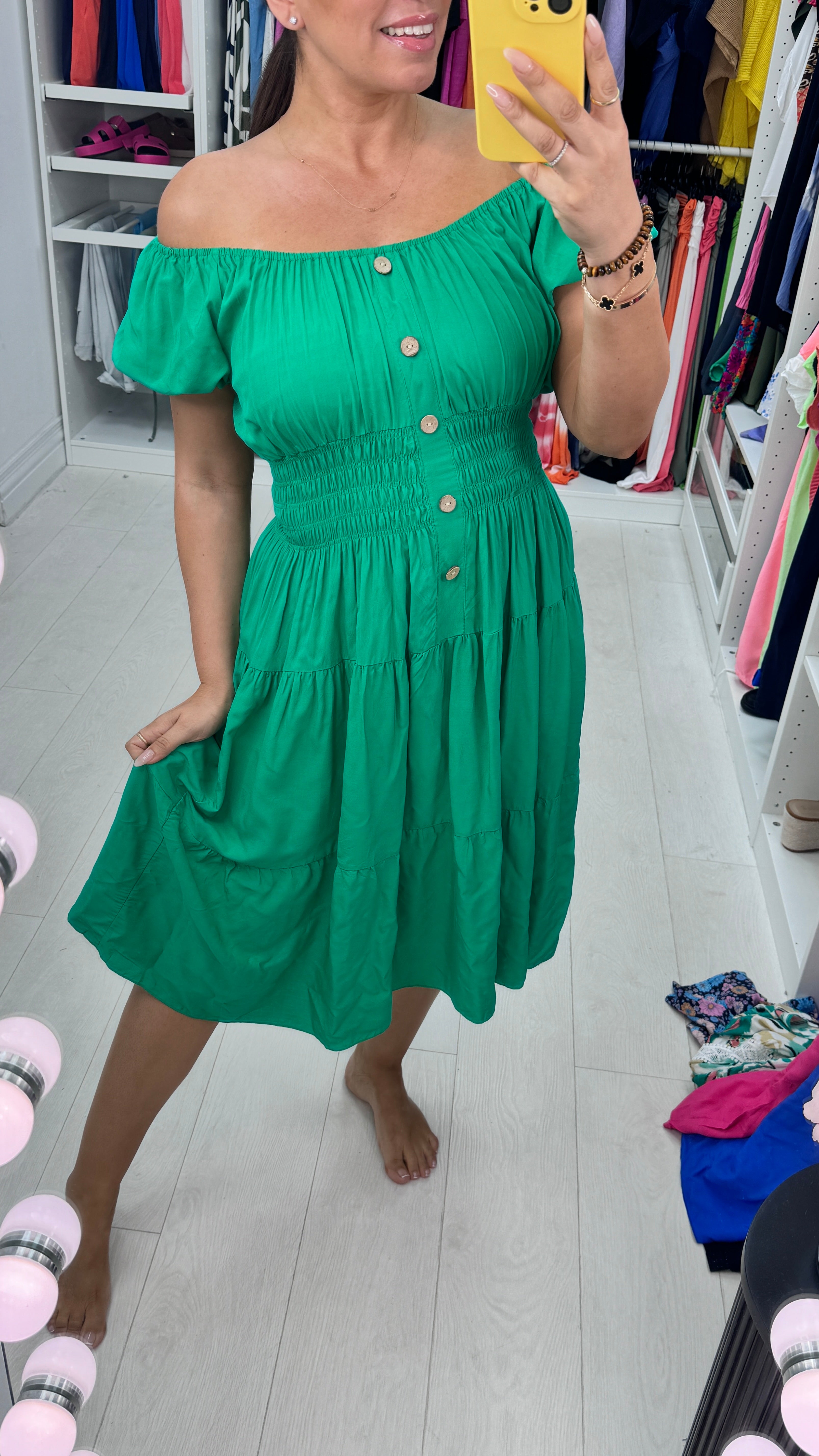 Jeyda Plain Button Detail Midi Dress