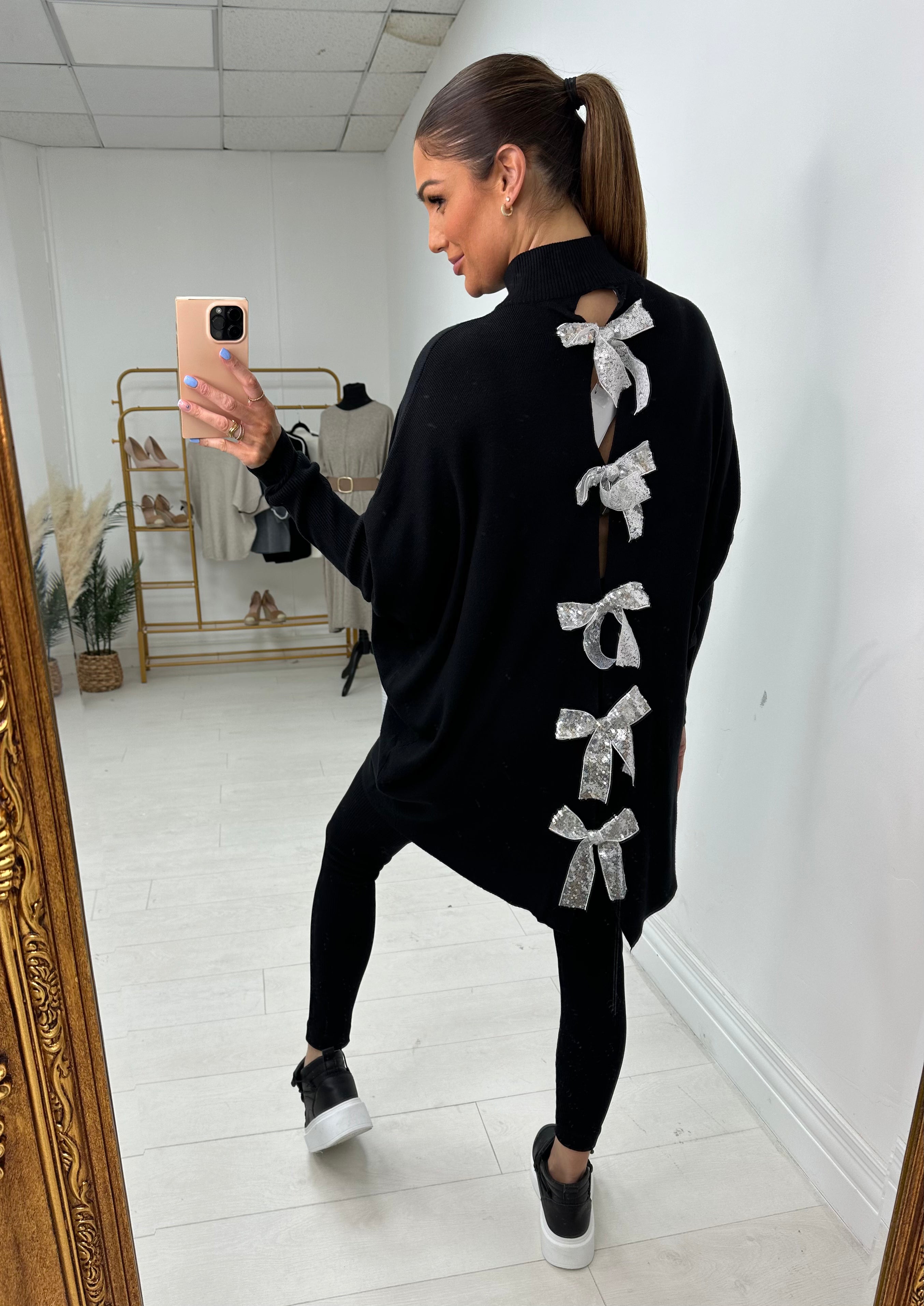 Myla Plain Sequin Bow Back Jumper