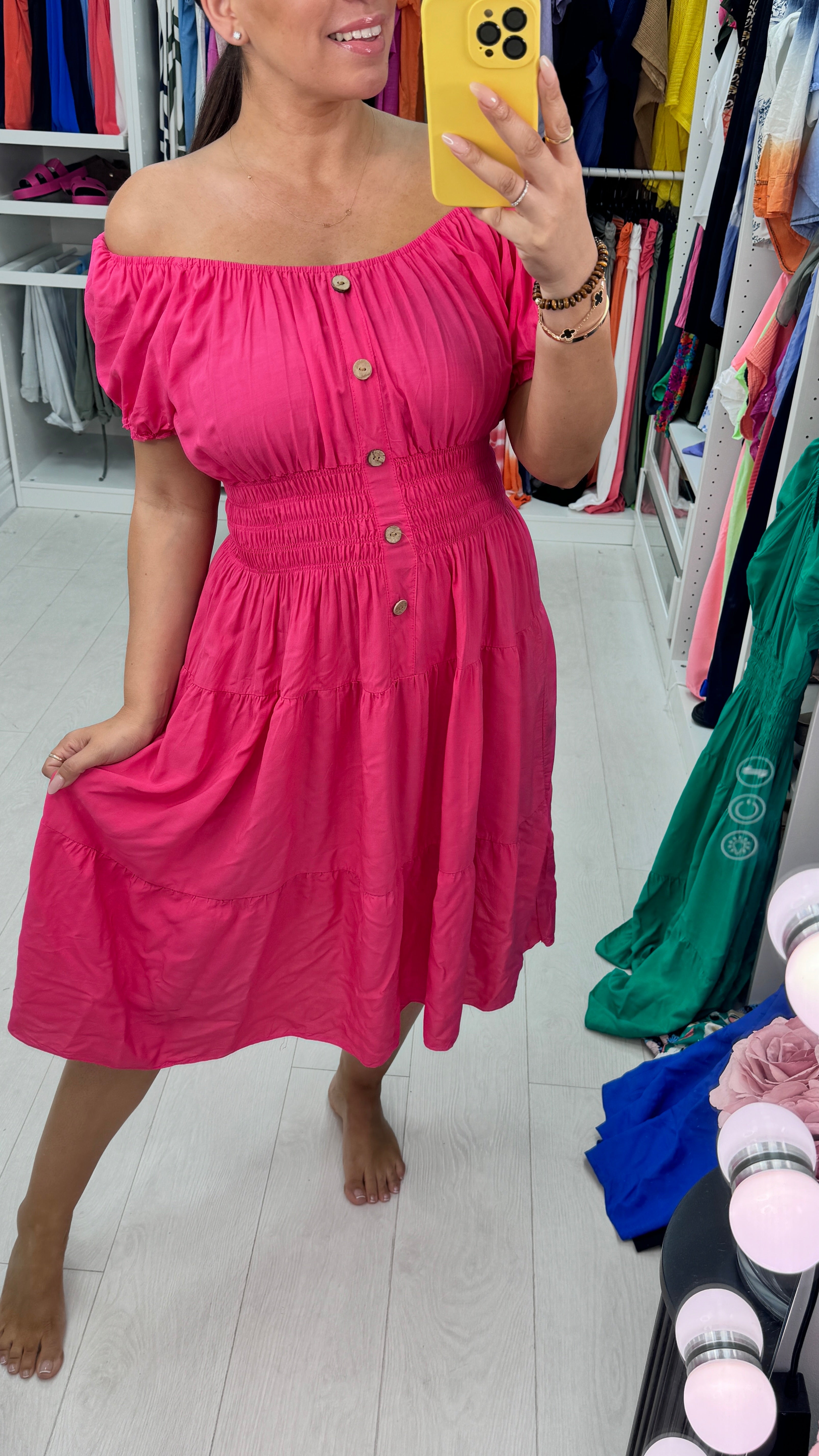 Jeyda Plain Button Detail Midi Dress