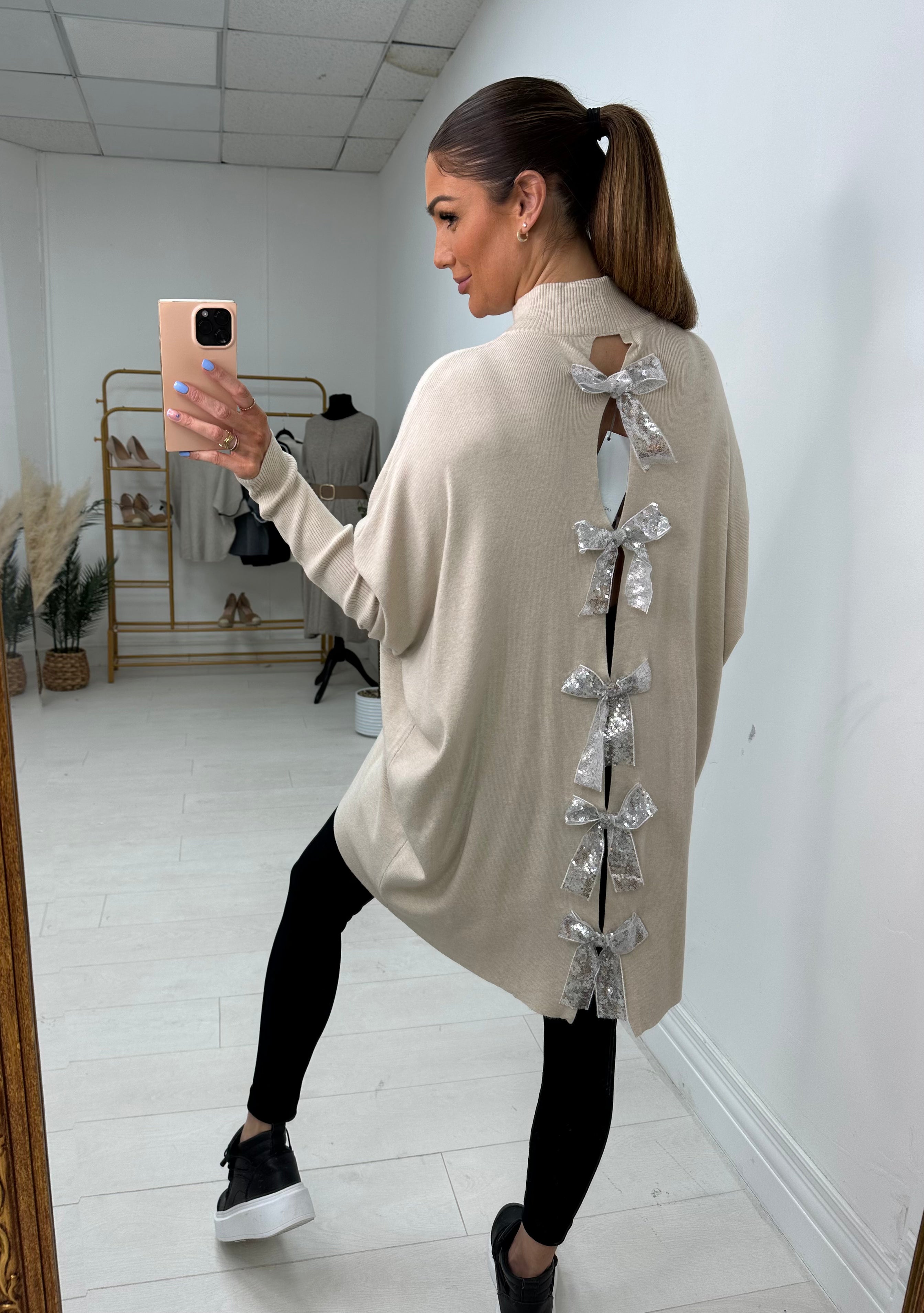 Myla Plain Sequin Bow Back Jumper