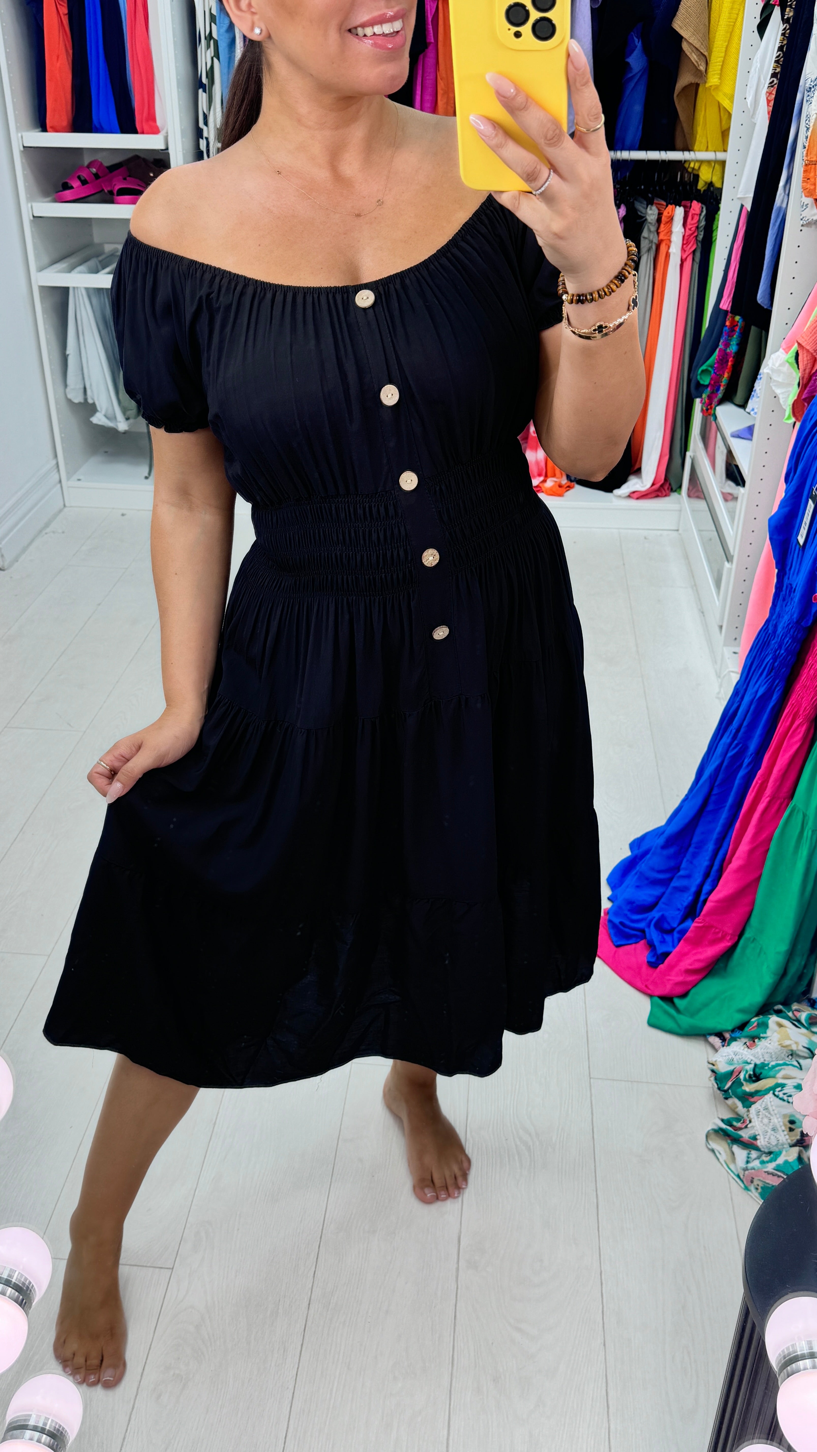 Jeyda Plain Button Detail Midi Dress