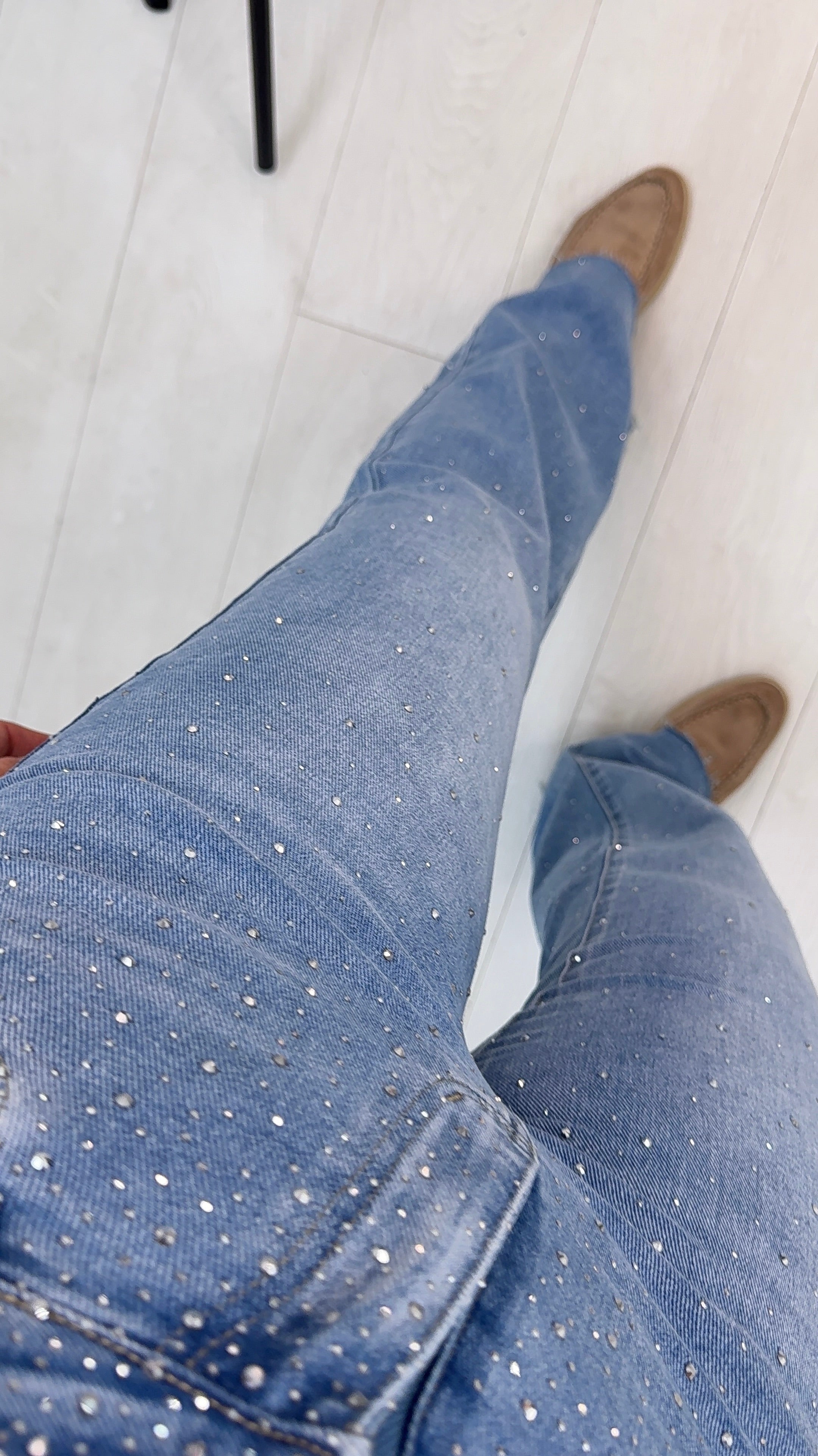 Andie Diamante Detailed Wide Leg Jeans