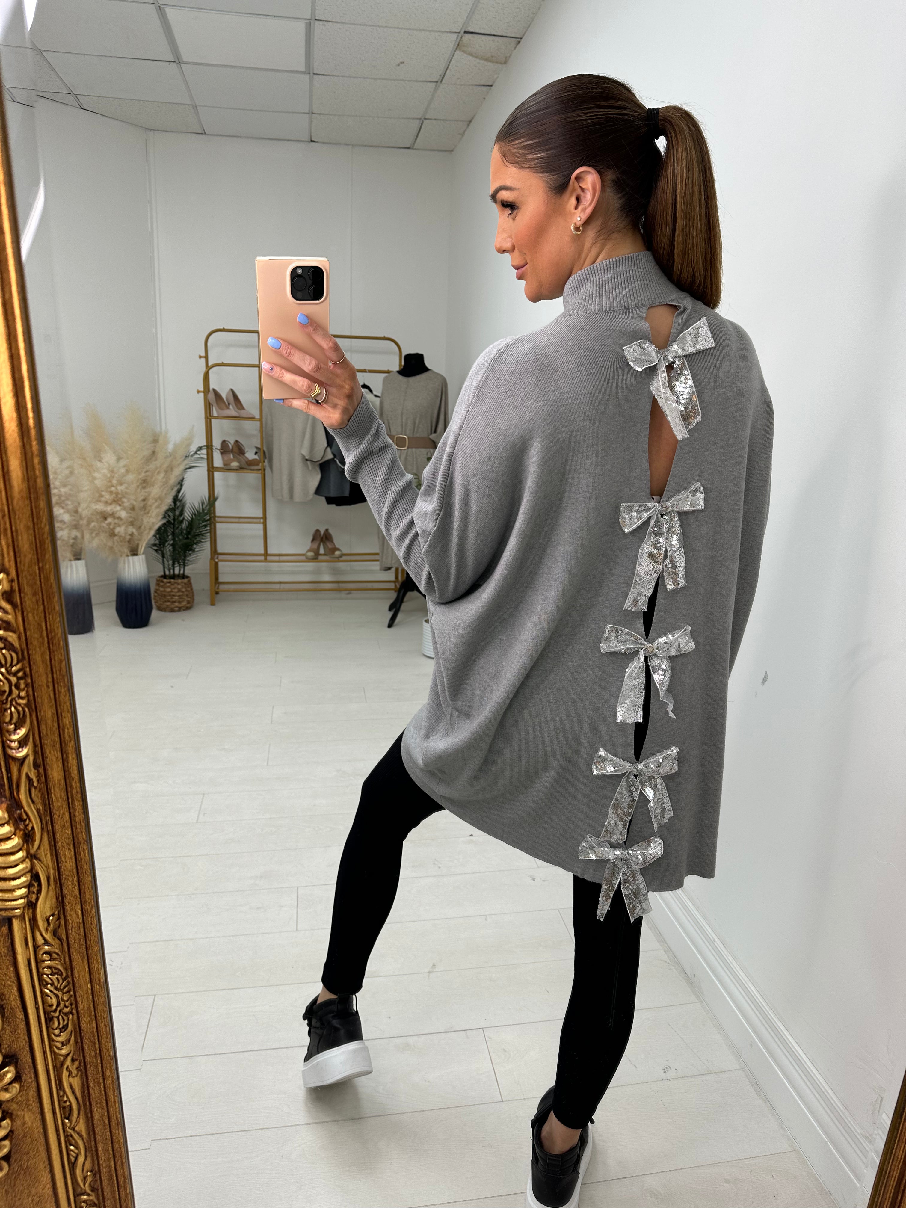 Myla Plain Sequin Bow Back Jumper