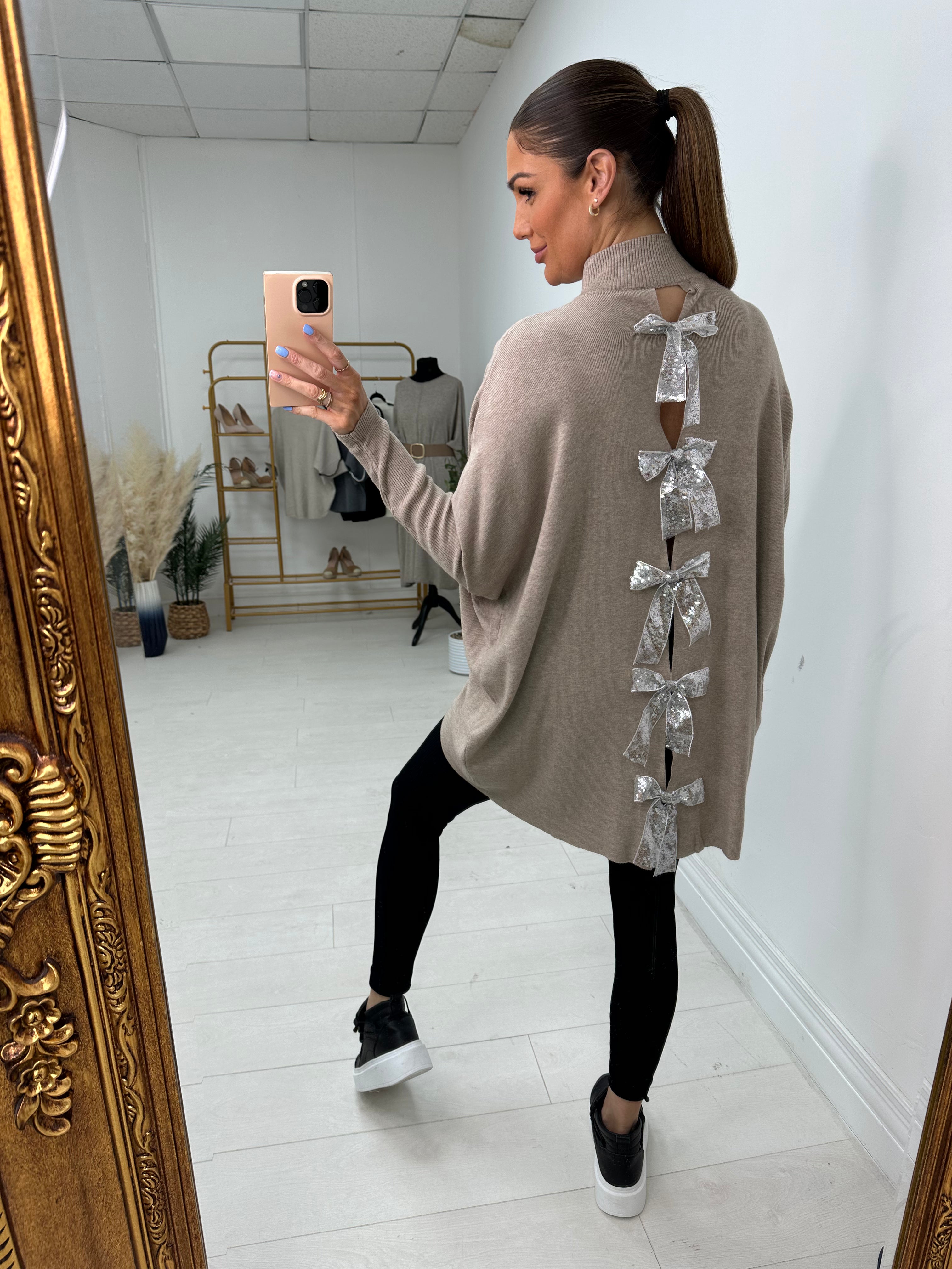 Myla Plain Sequin Bow Back Jumper