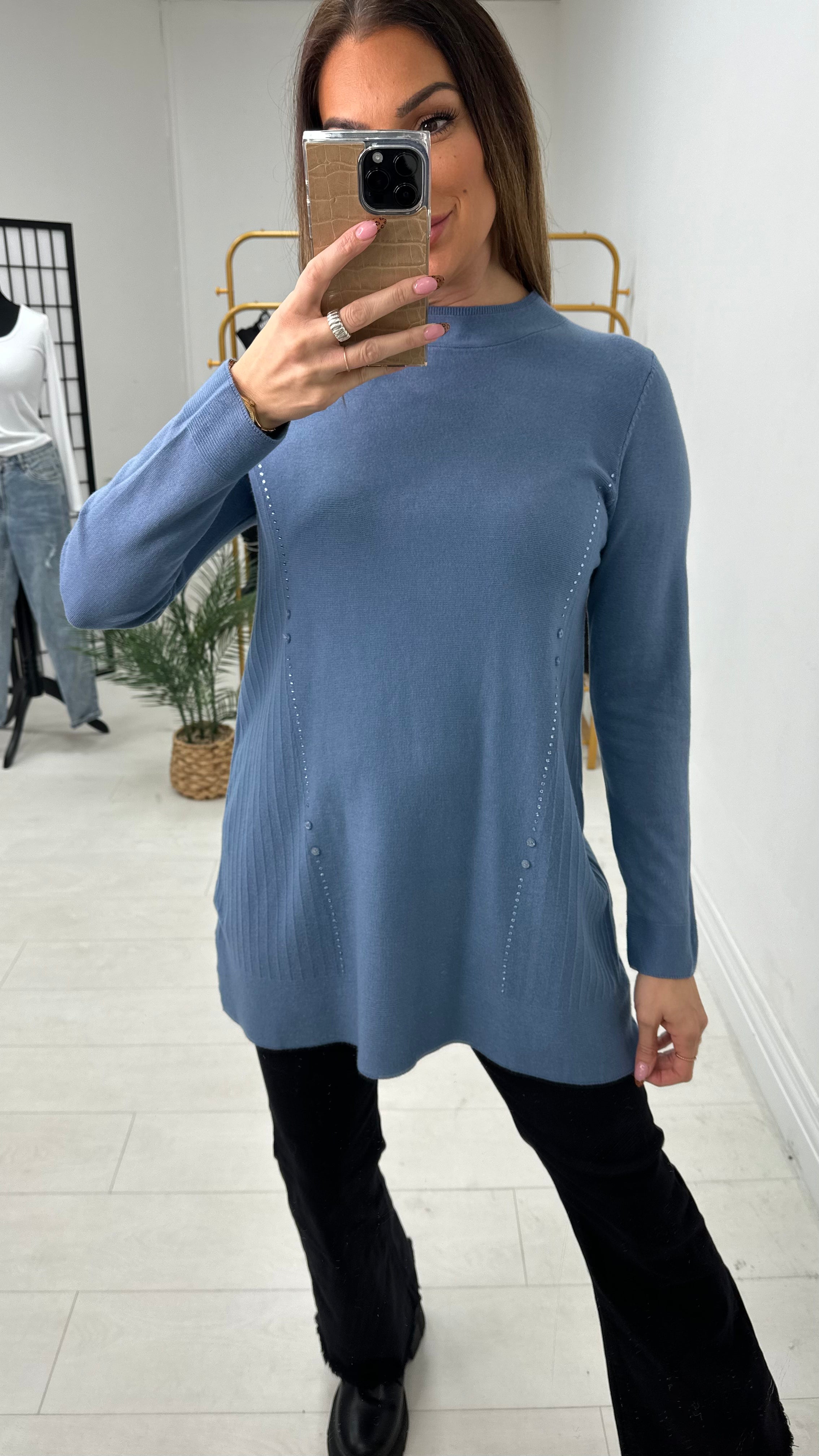 Lynelle Diamante Detail Longline Knit Jumper