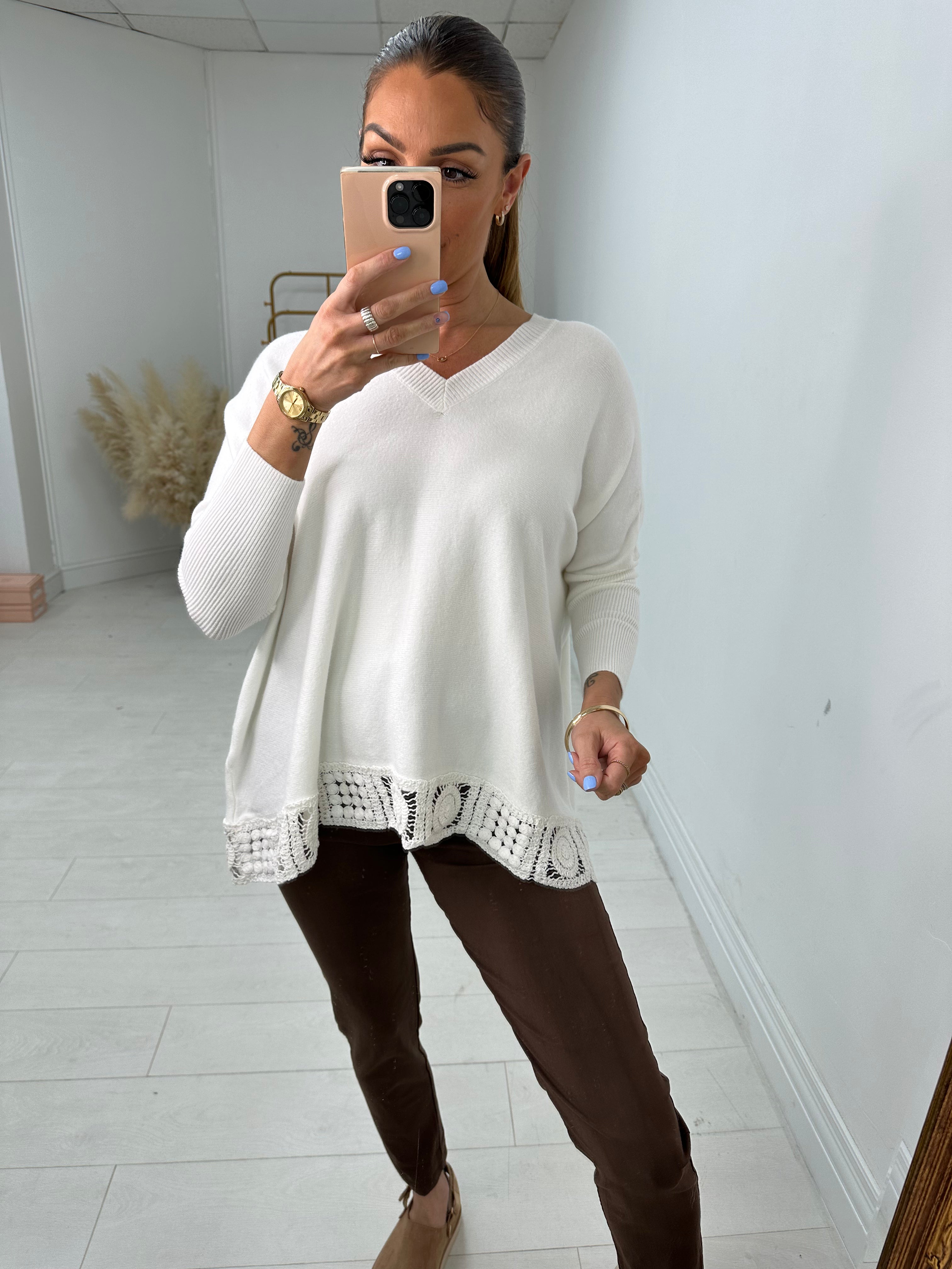 Reese V Neck Crochet Hem Jumper
