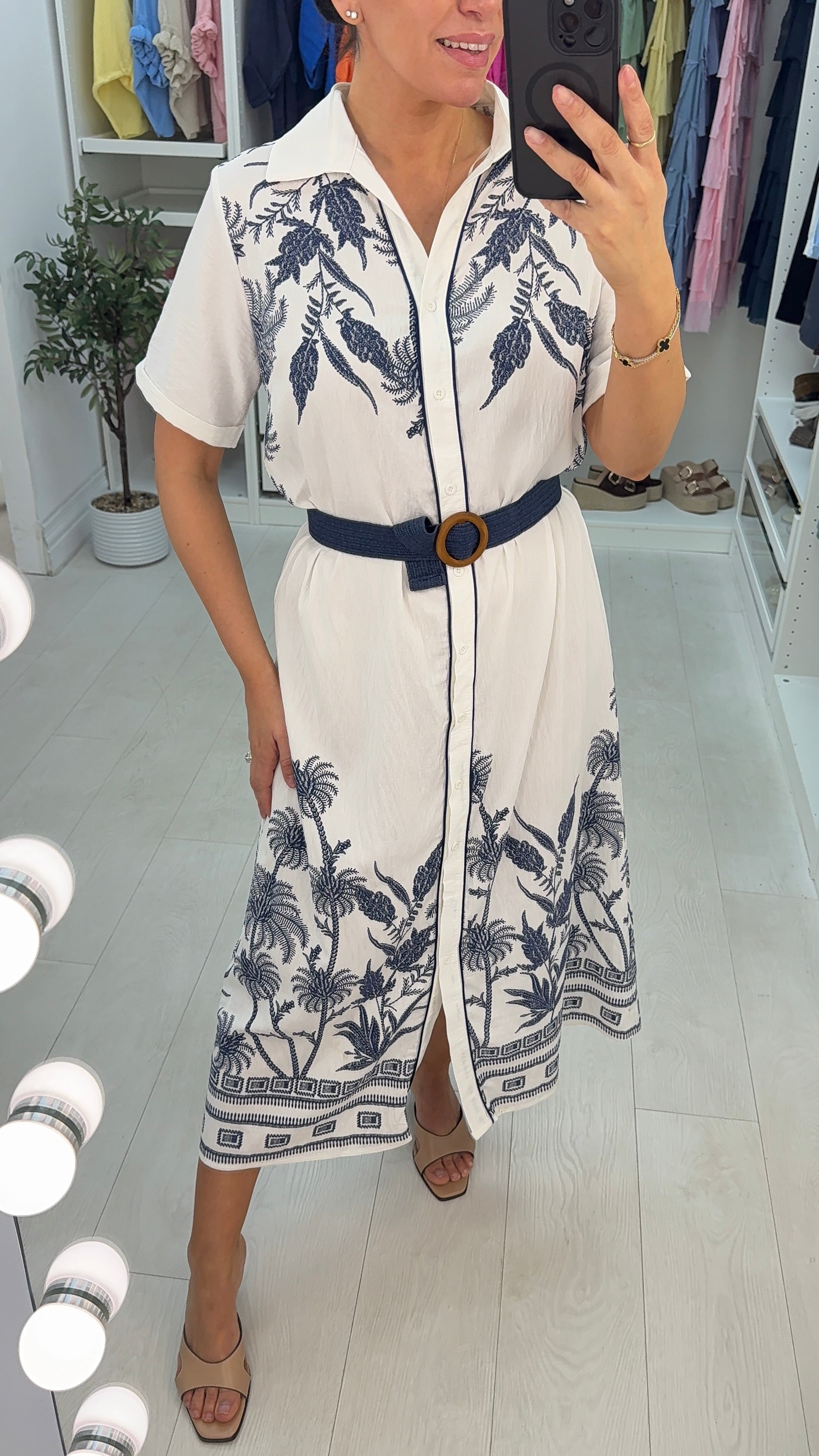 Harriet Short Sleeve Belted Shirt Maxi Dress