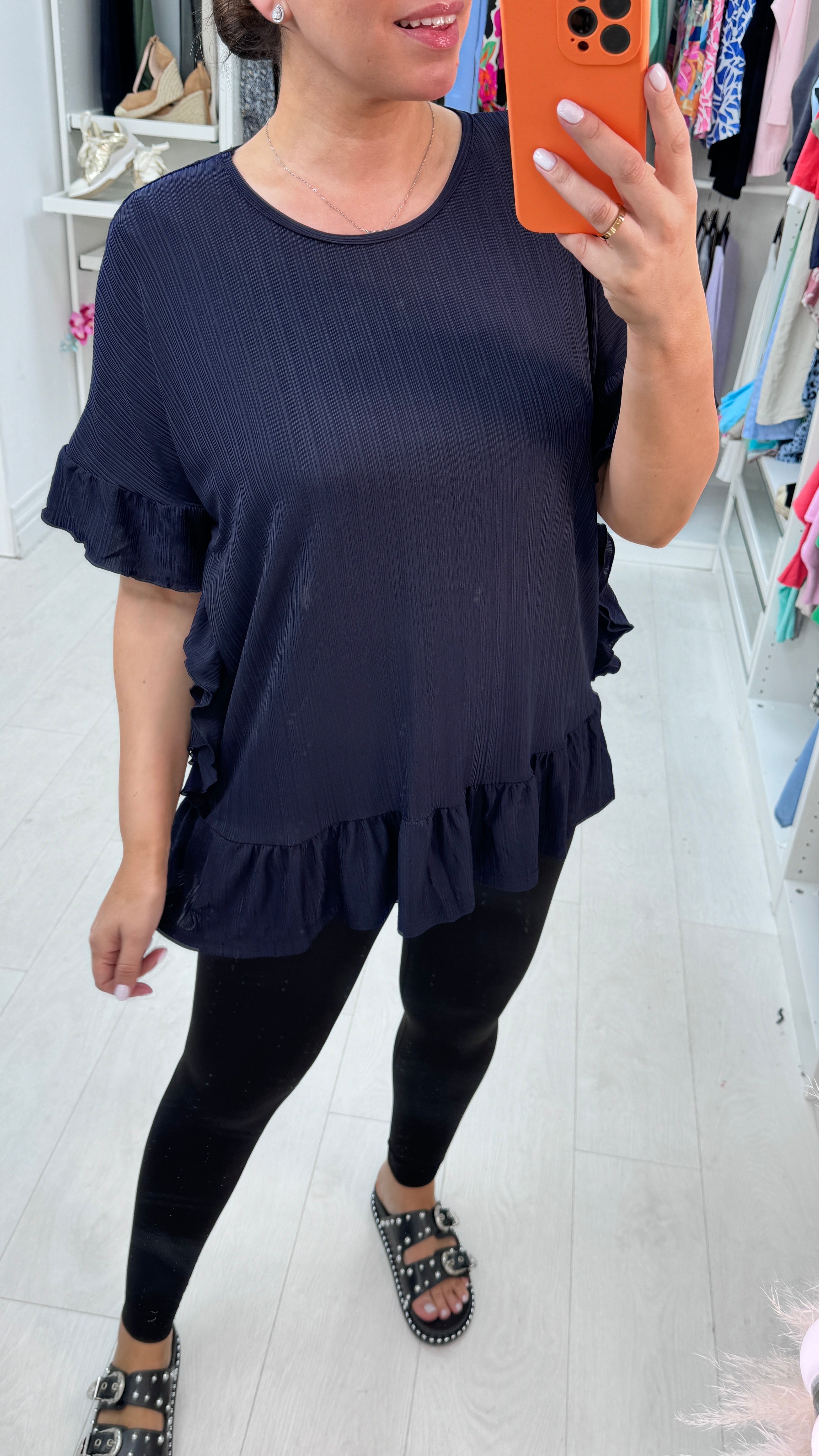 Linette Ruffle Ribbed Loose Fit Top