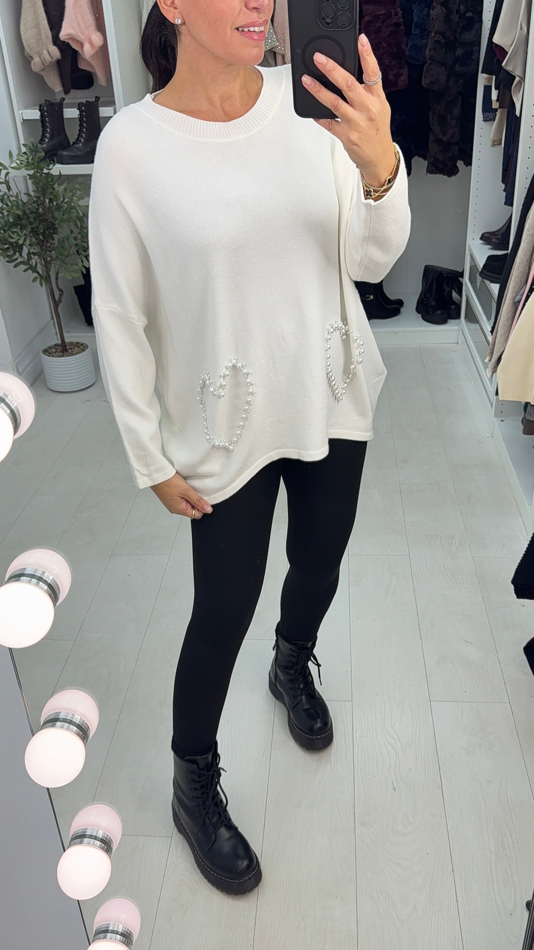 Margo Pearl Heart Detailed Loose Fit Jumper