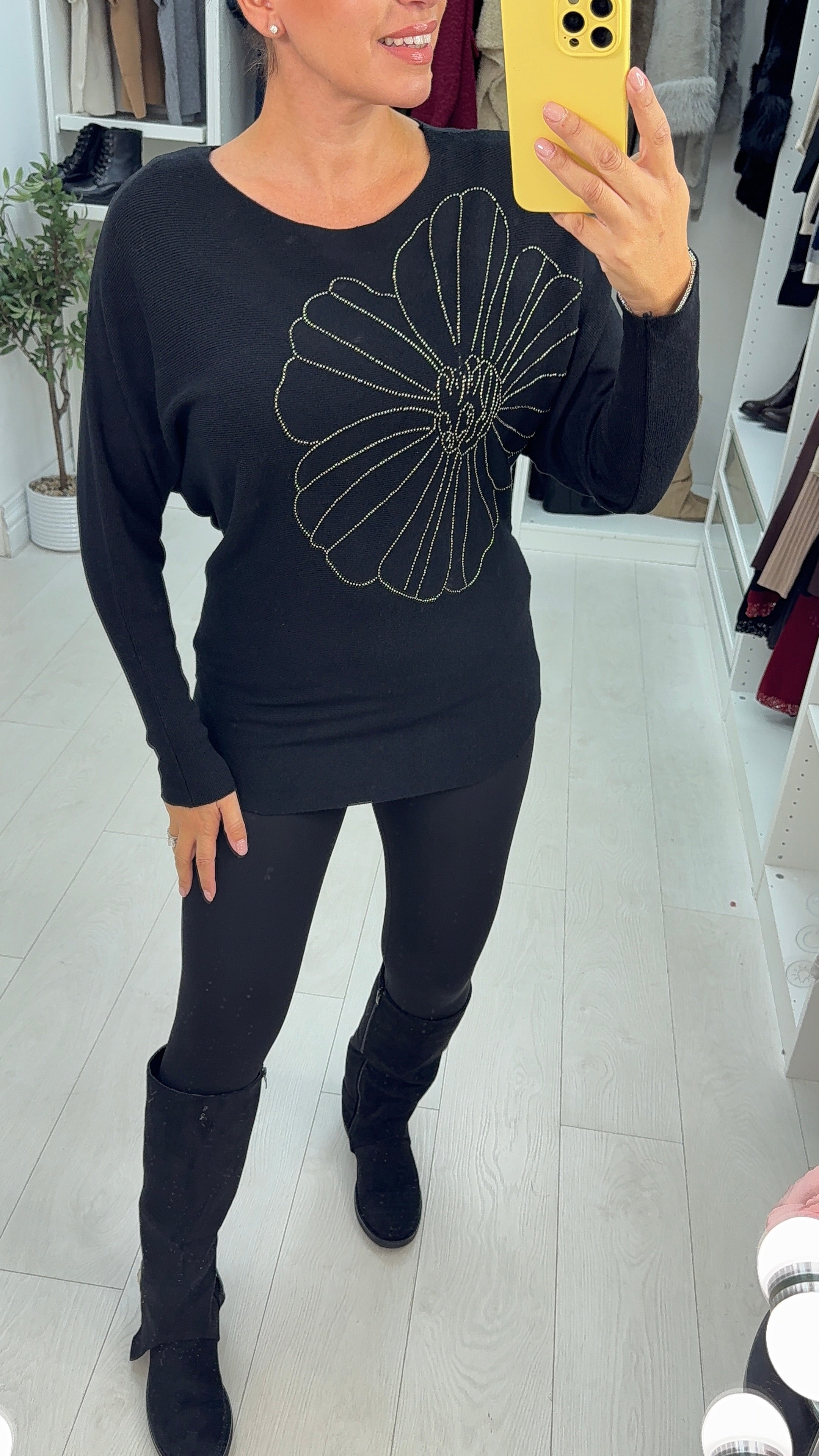 Dionne Embellished Flower Ribbed Knit Jumper