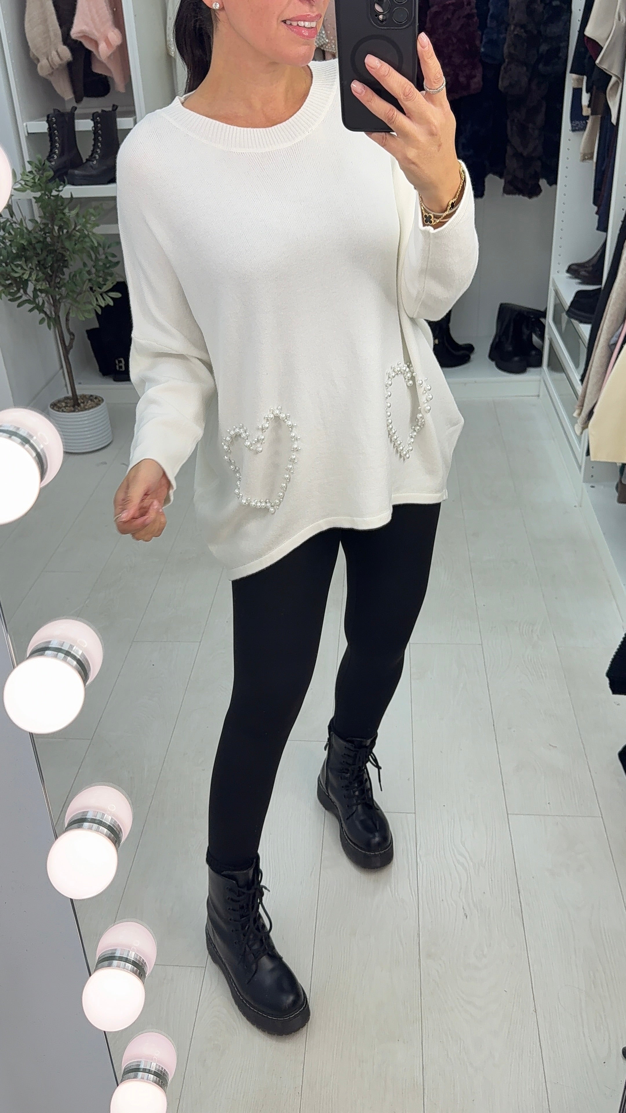 Margo Pearl Heart Detailed Loose Fit Jumper