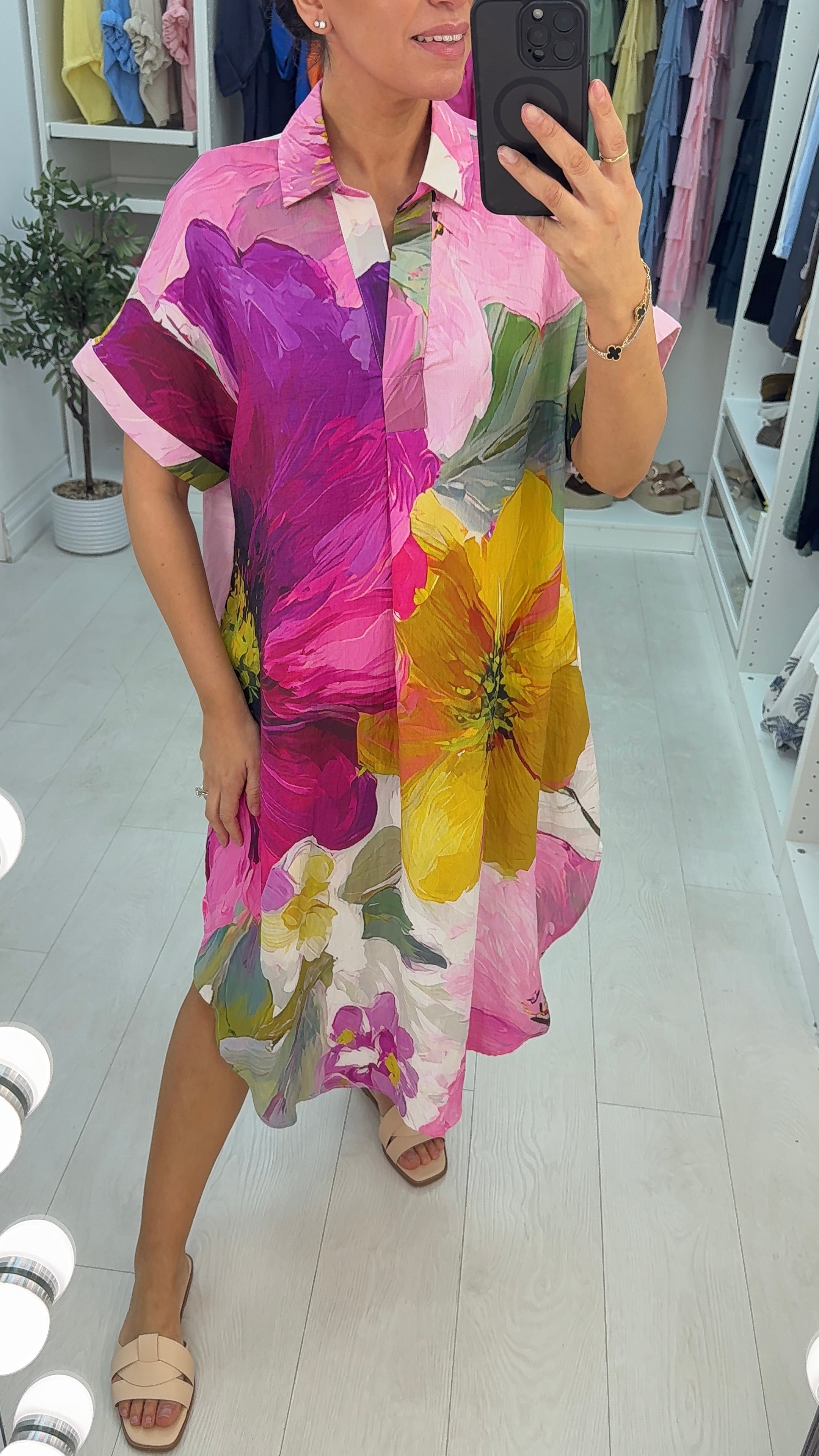 Olivia Floral Print V Neck Loose Fit Dress