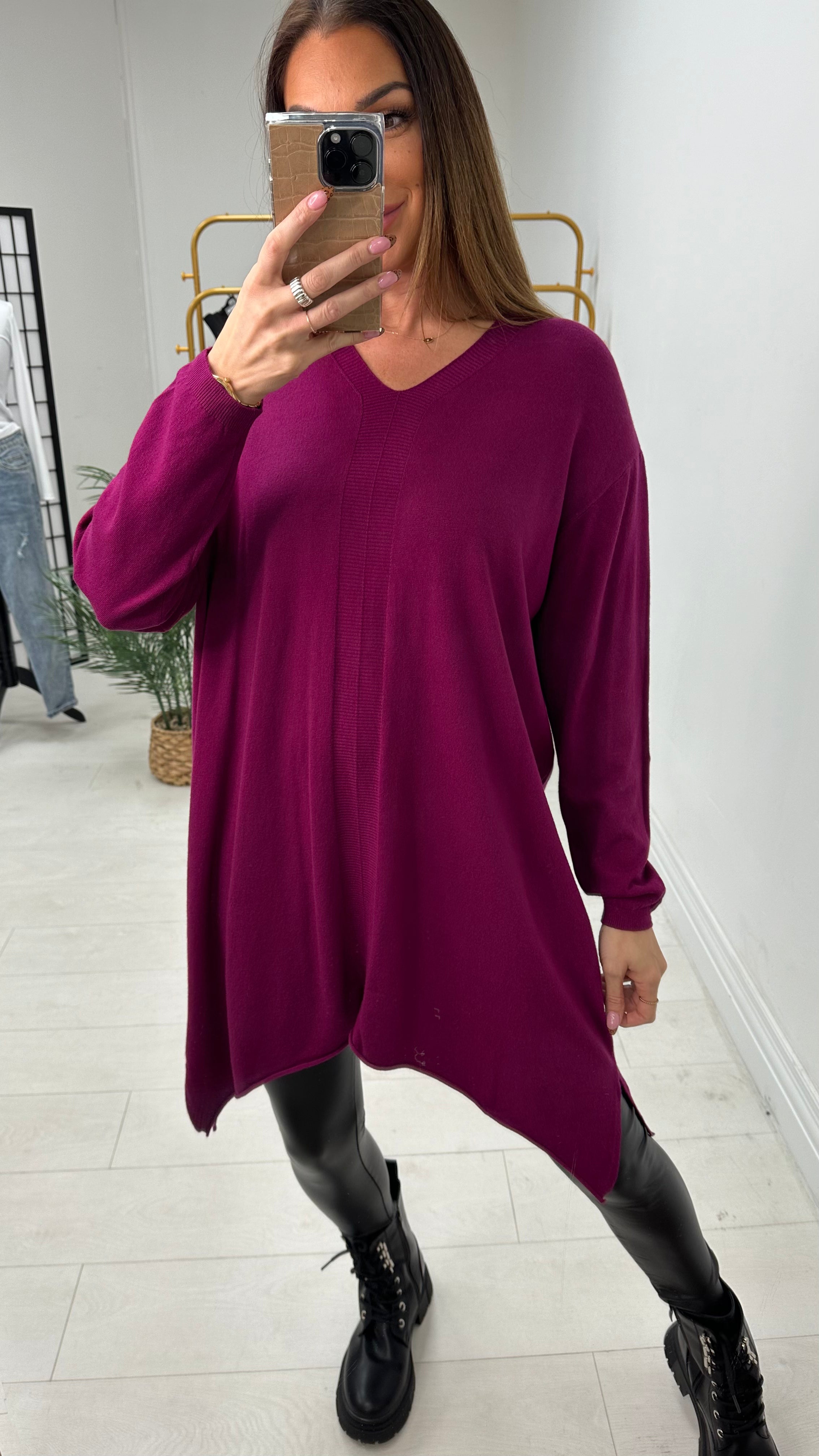 Dianne Plain Asymmetric Longline Knit Jumper