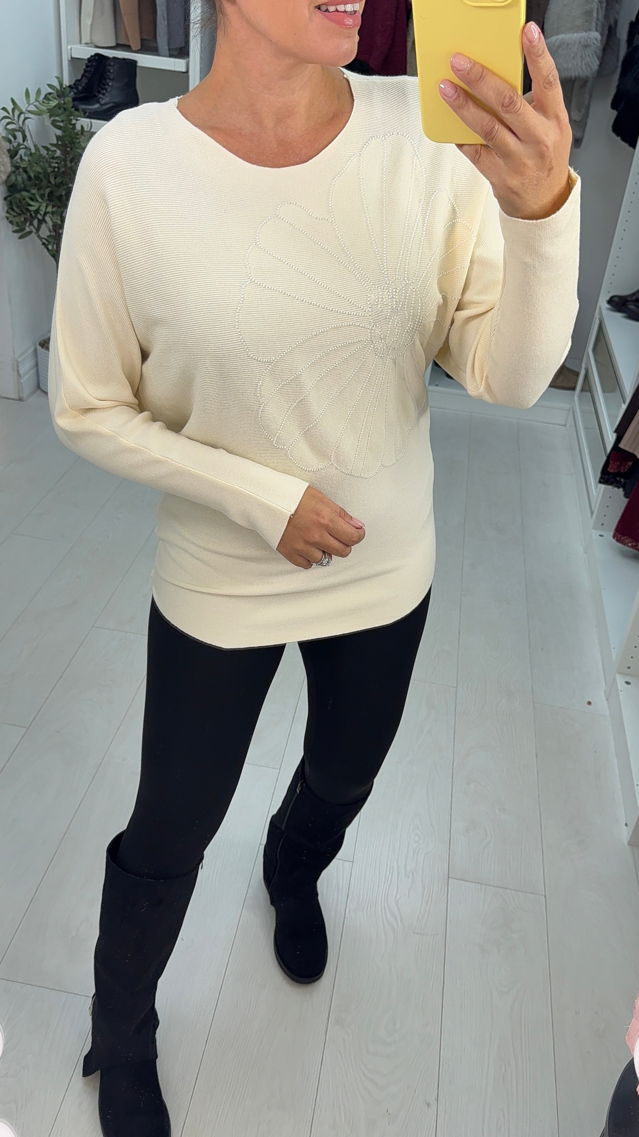 Dionne Embellished Flower Ribbed Knit Jumper