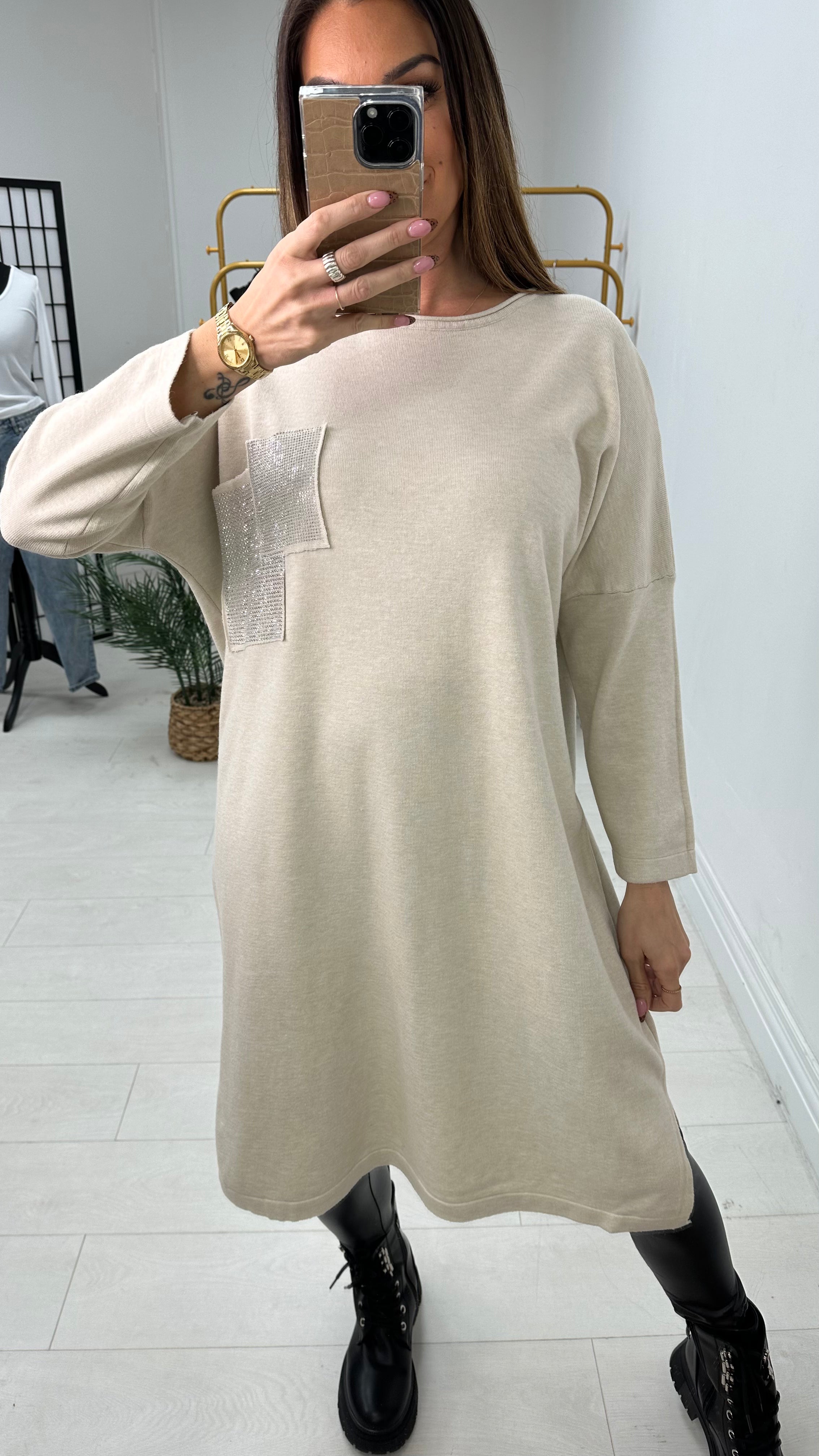 Camila Diamante Pocket Front Jumper Dress