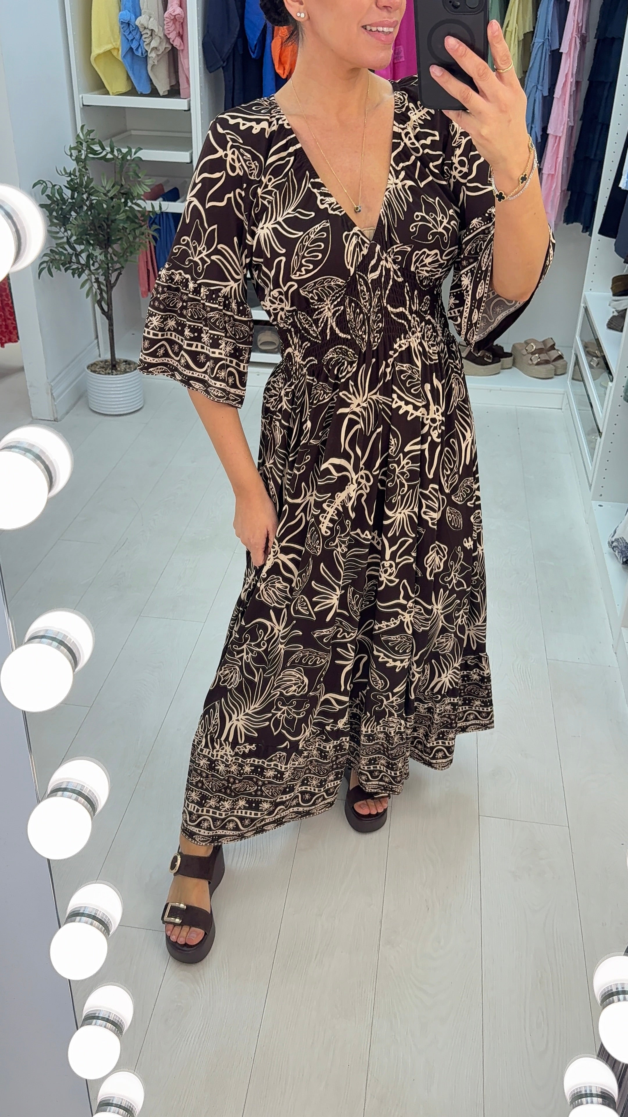 Stacey V Neck Shirred Waist Magic Maxi Dress