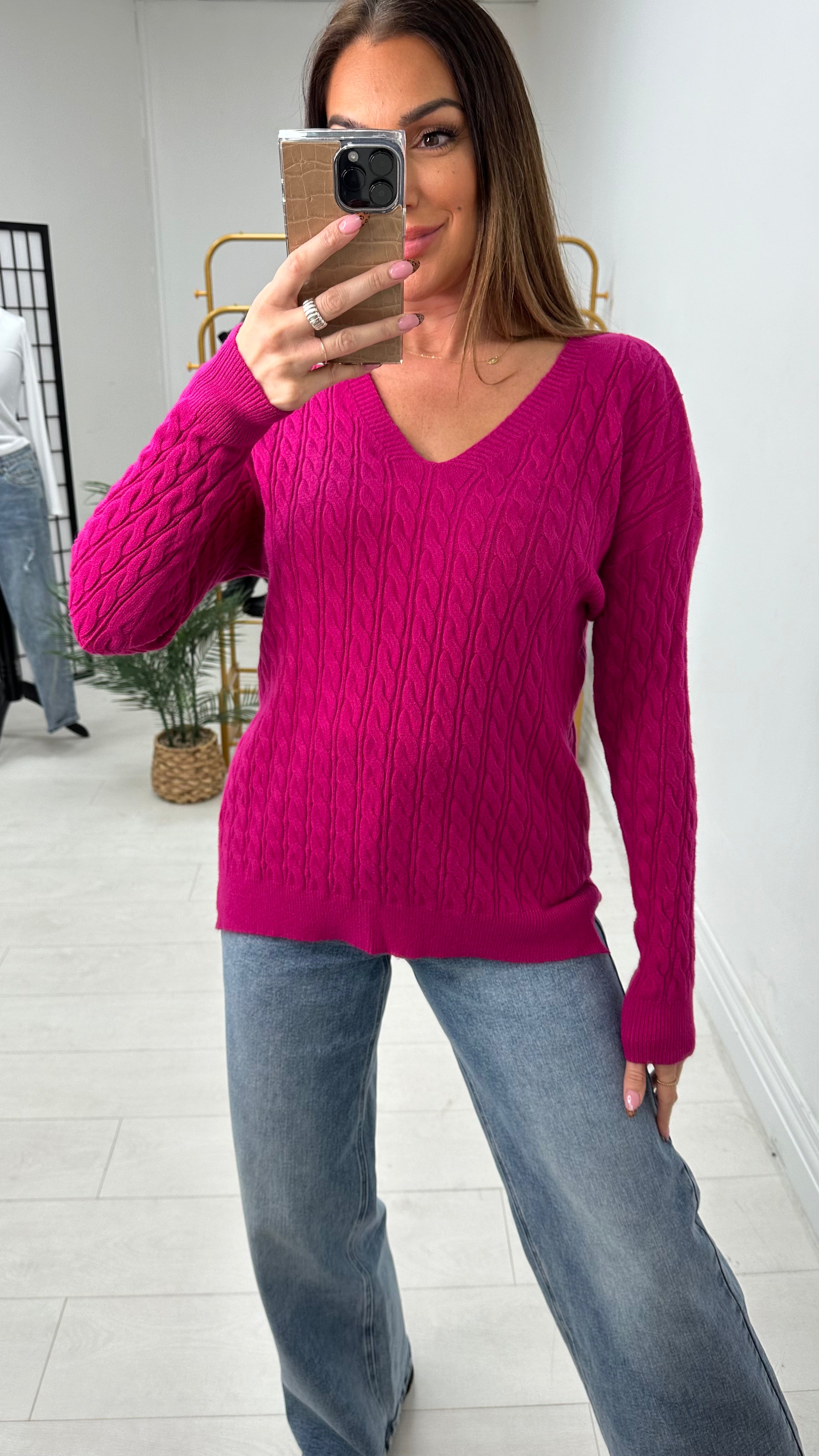 Jennie Plain V Neck Cable Knit Jumper