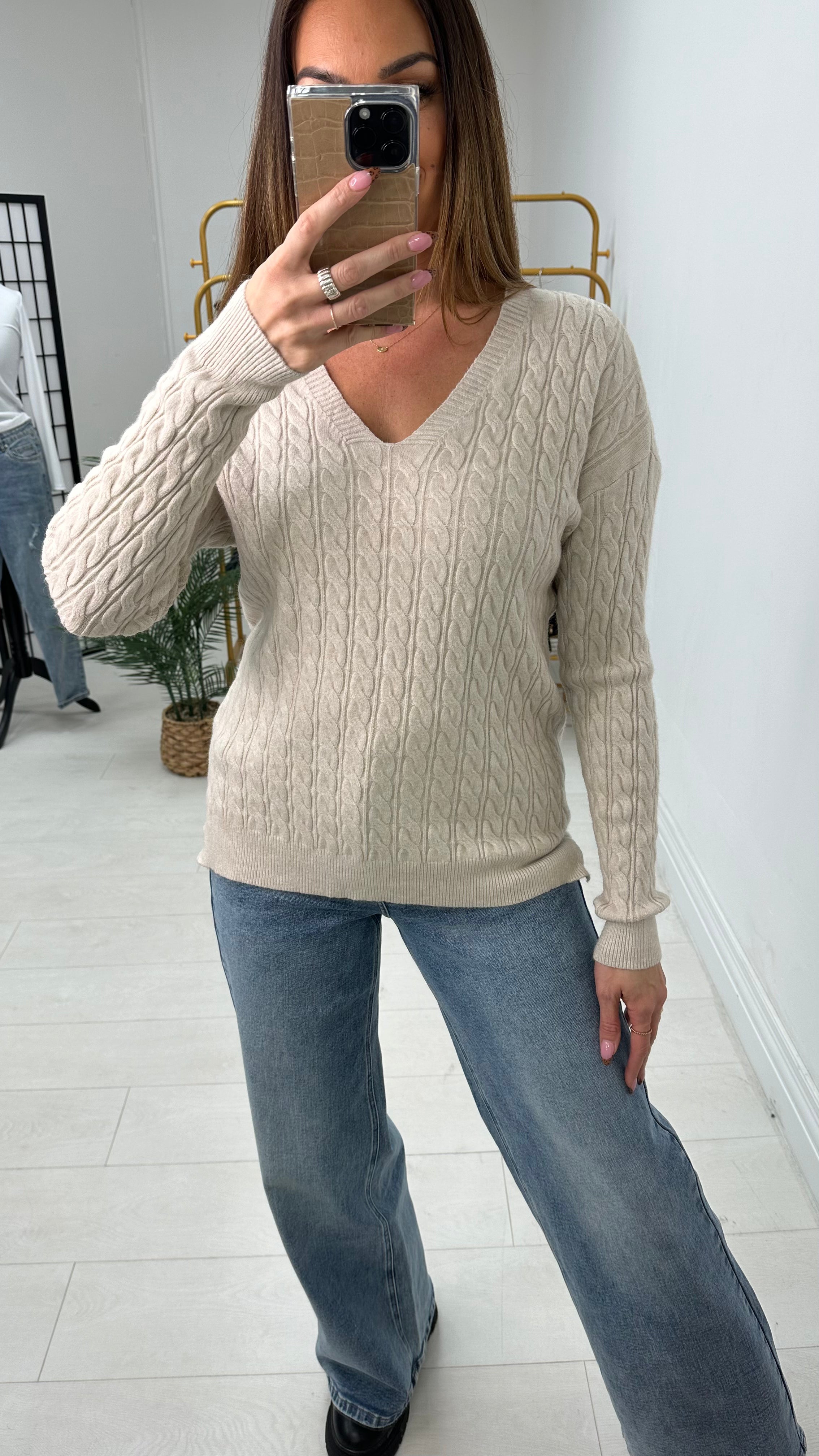 Jennie Plain V Neck Cable Knit Jumper