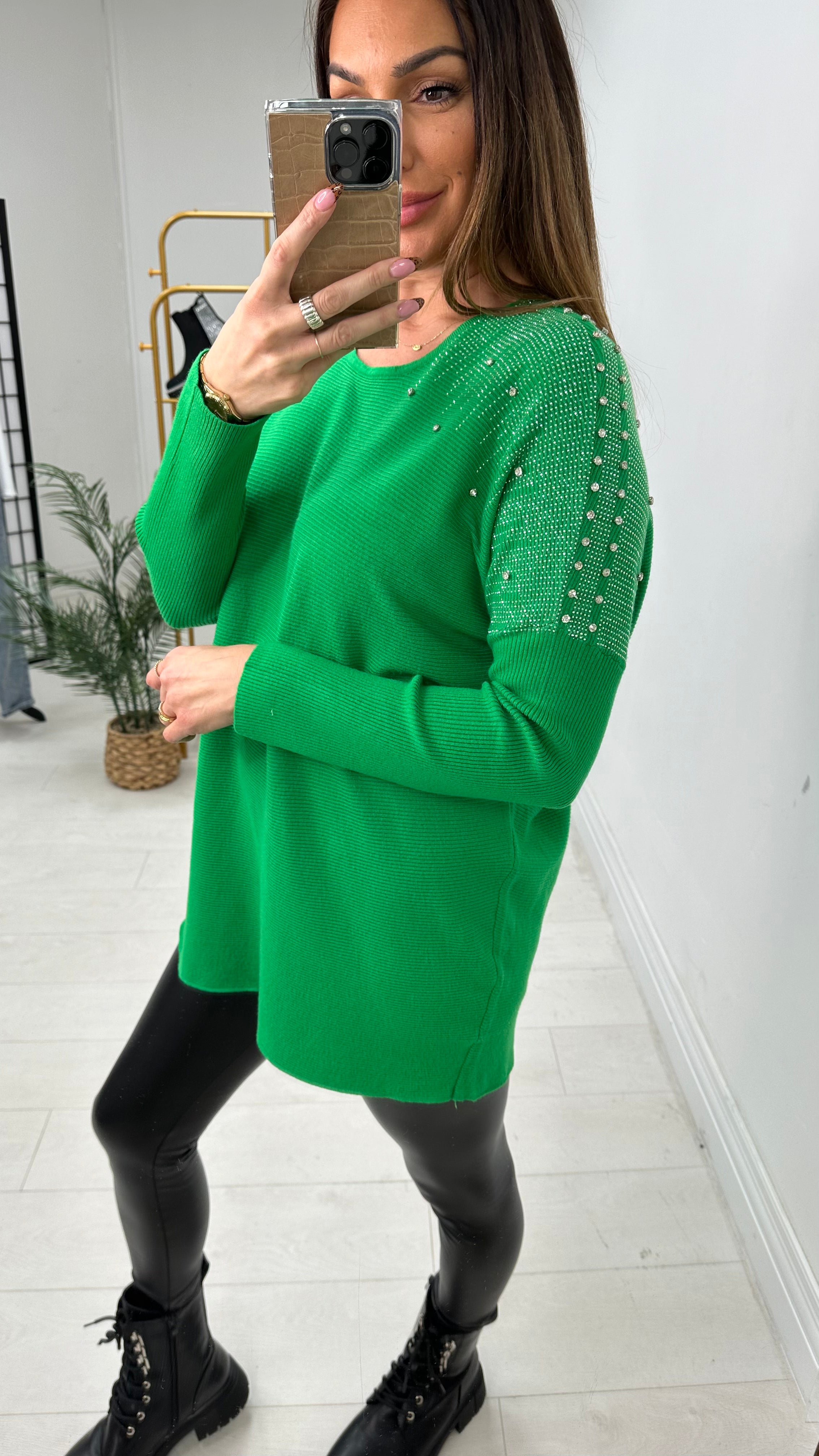 Janise Plain Embellished Shoulder Knit Jumper