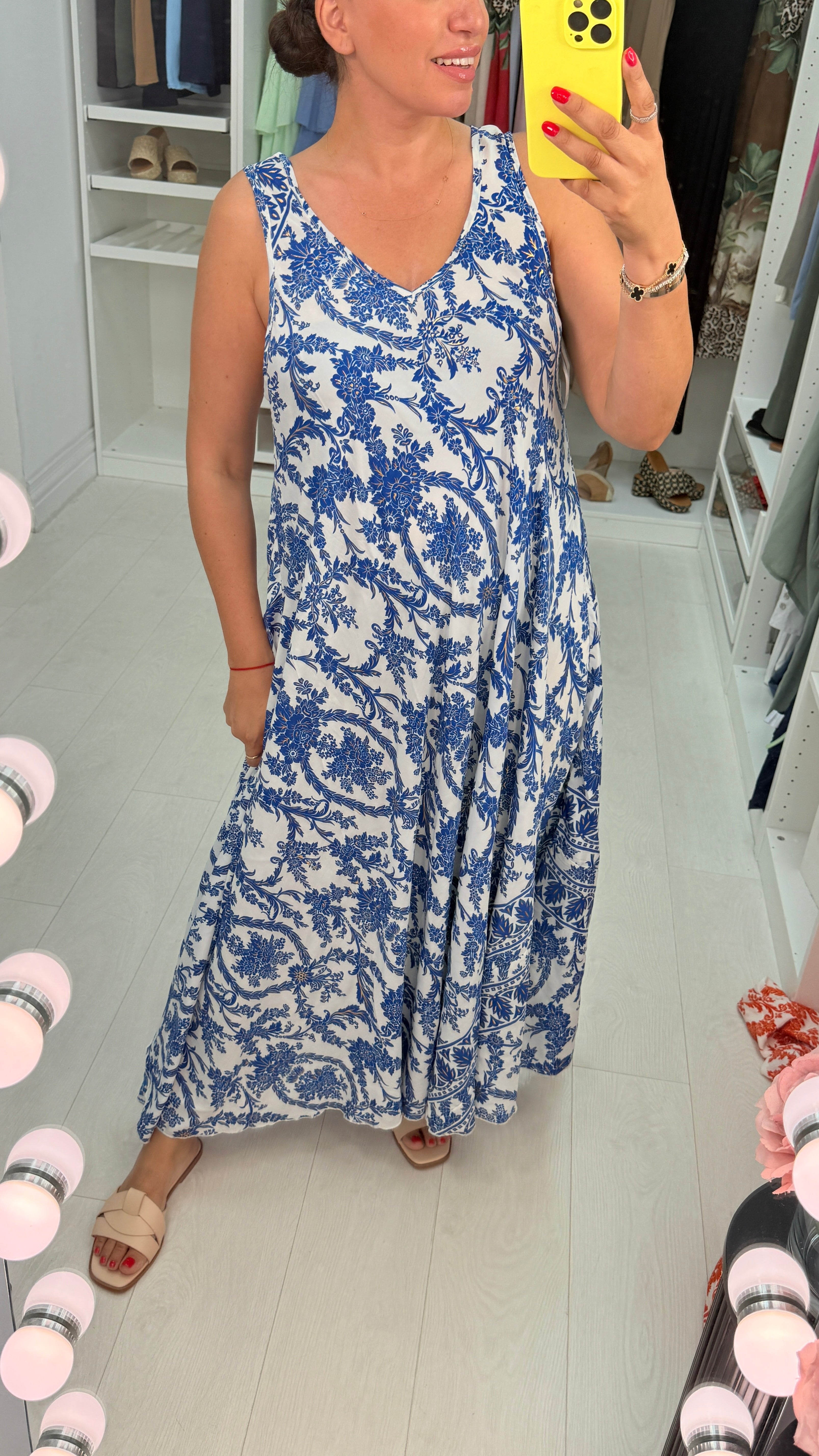 Mayra Floral Print V Neck Loose Fit Maxi Dress