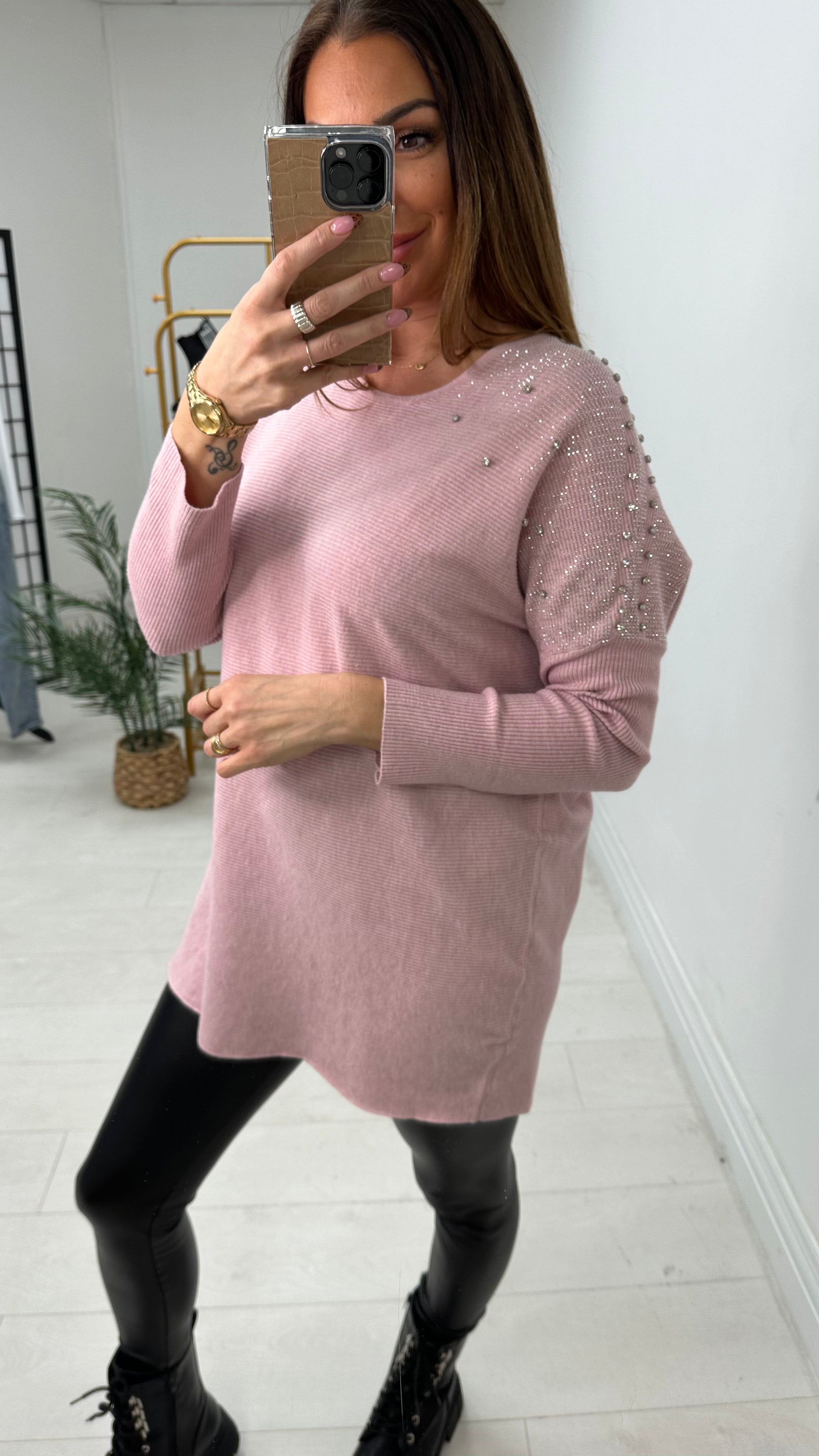 Janise Plain Embellished Shoulder Knit Jumper