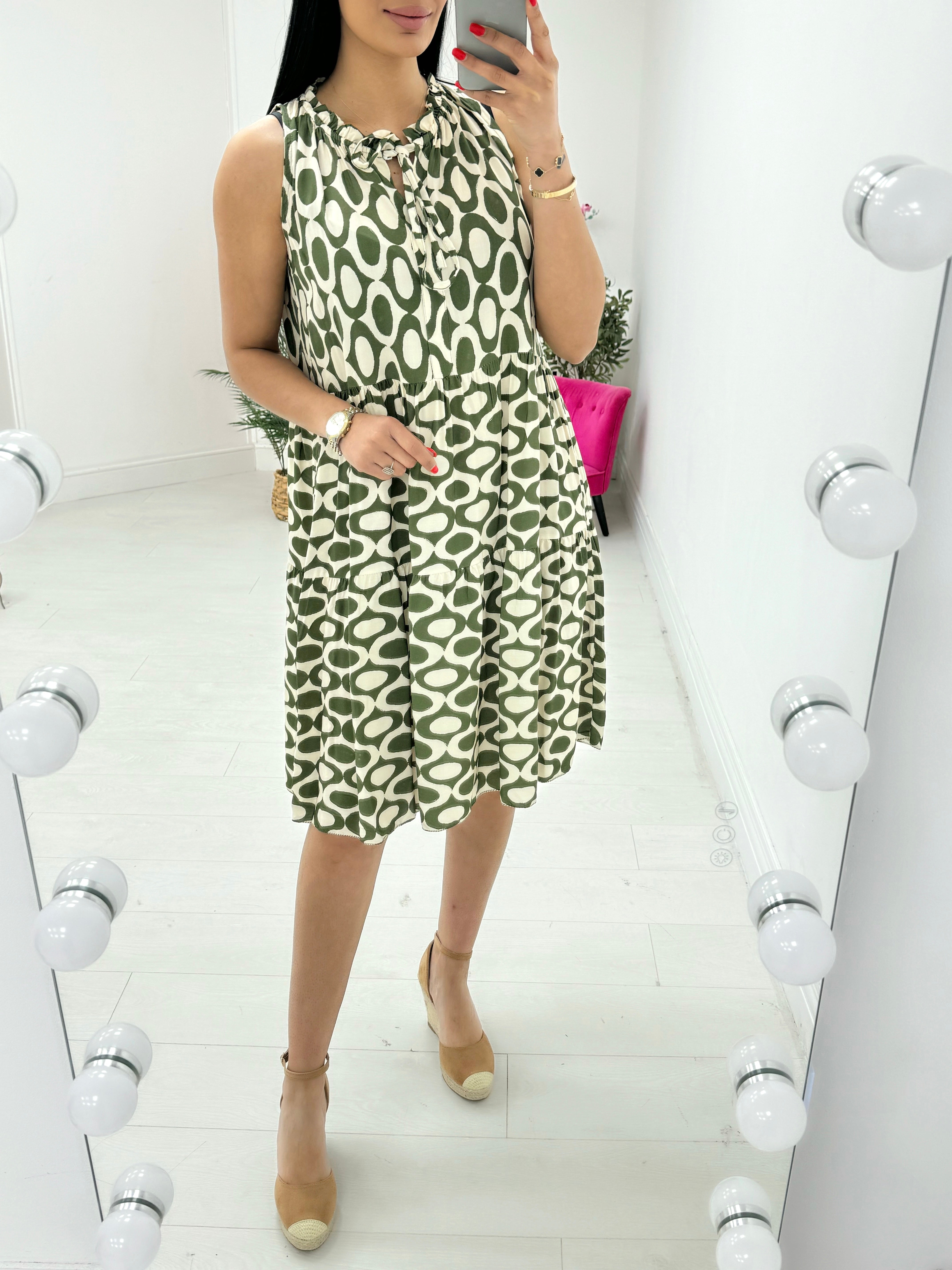Rivka Patterned Tie Neck Midi Dress