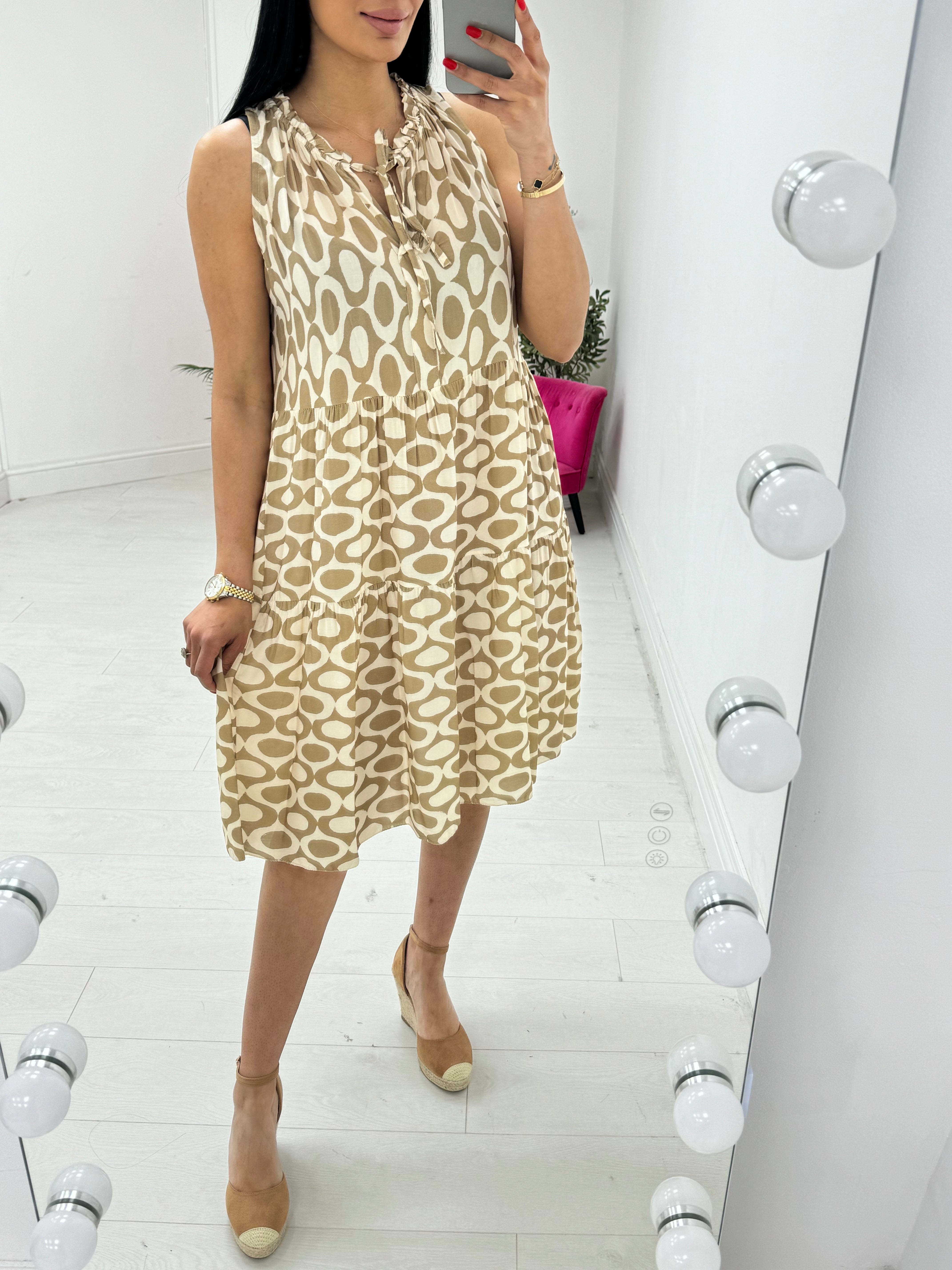 Rivka Patterned Tie Neck Midi Dress