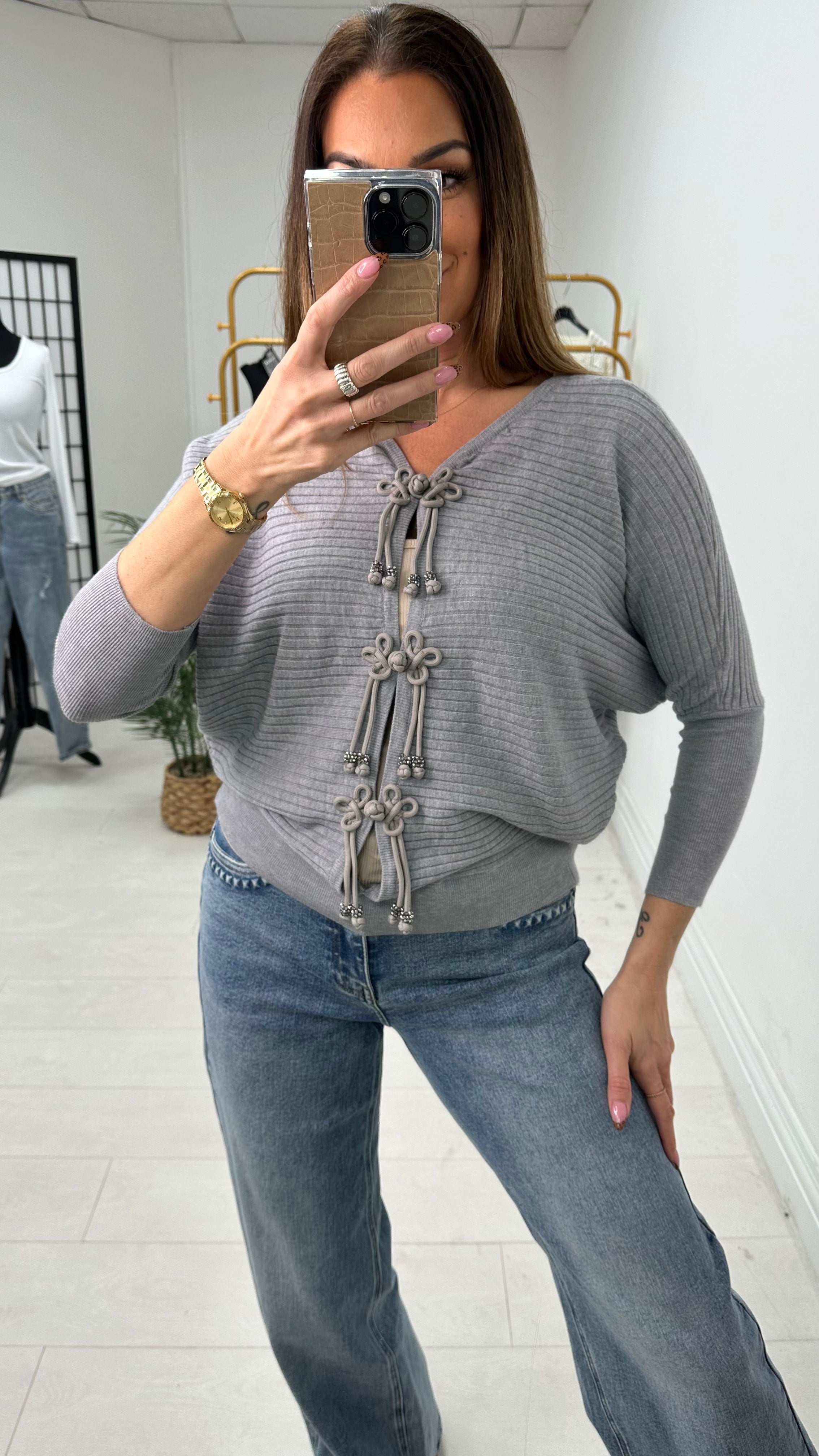 Aurora Plain Tie Front Knitted Cardigan