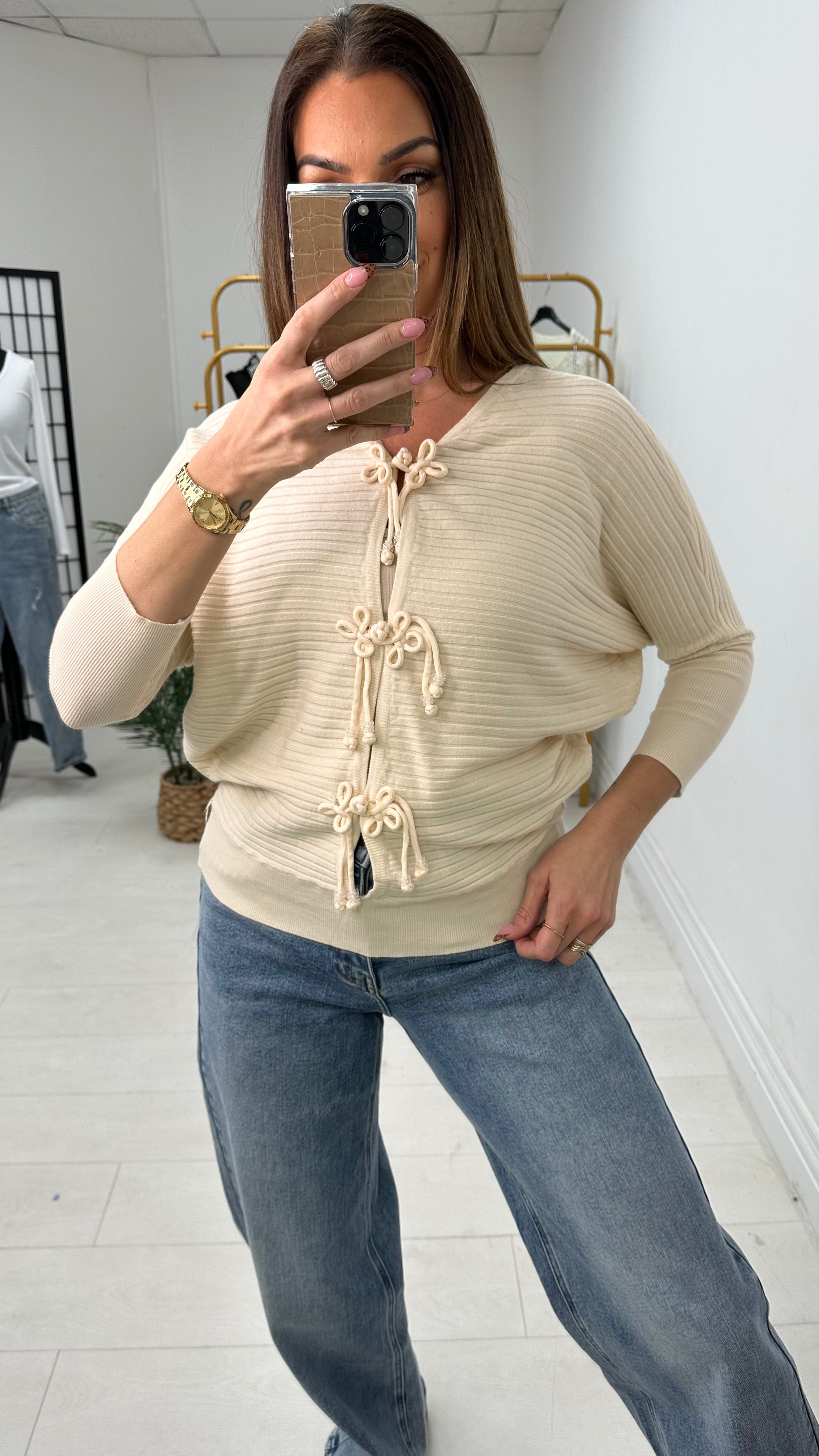 Aurora Plain Tie Front Knitted Cardigan