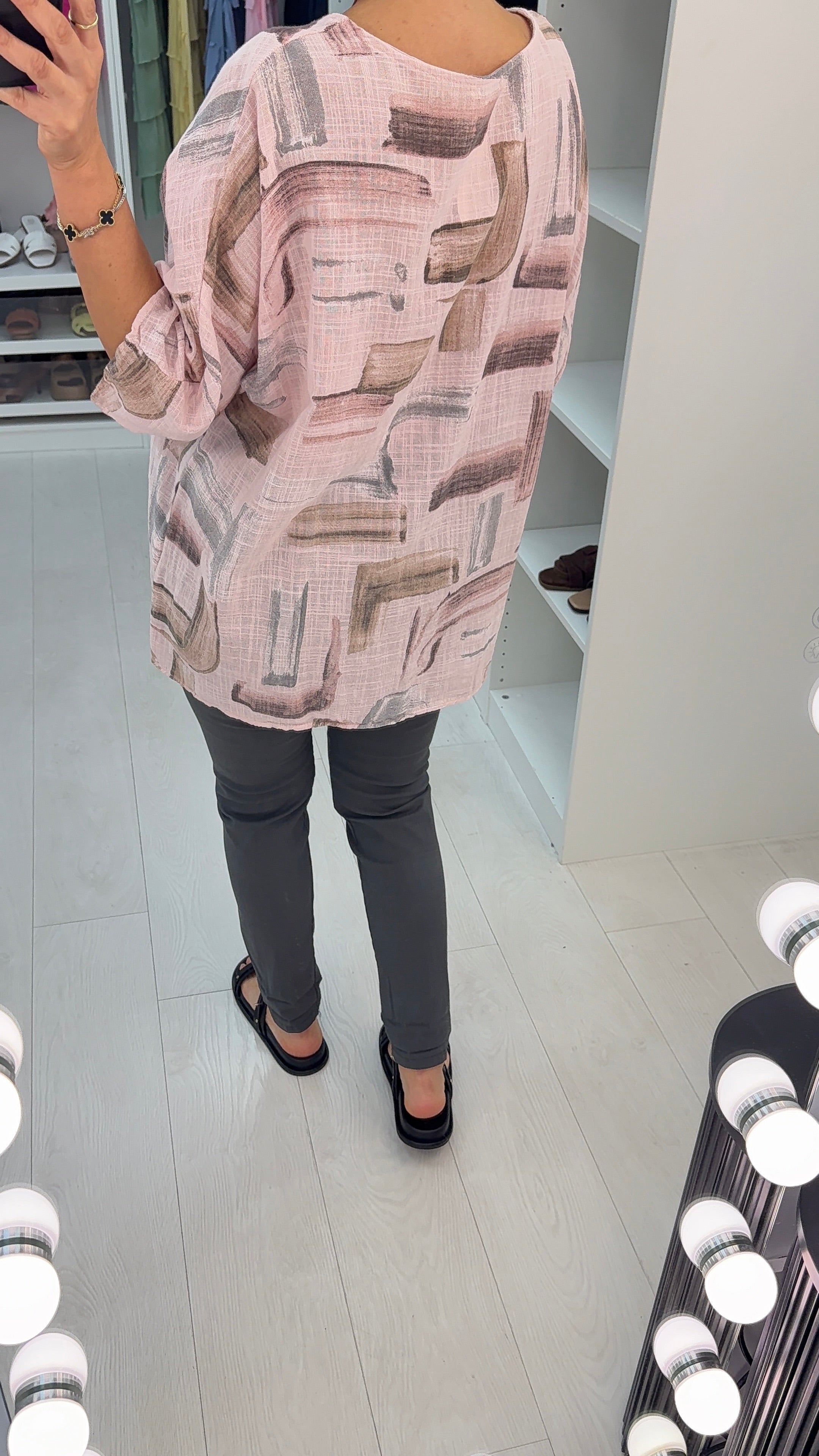 Ivona Abstract Print Necklace Dipped Hem Top