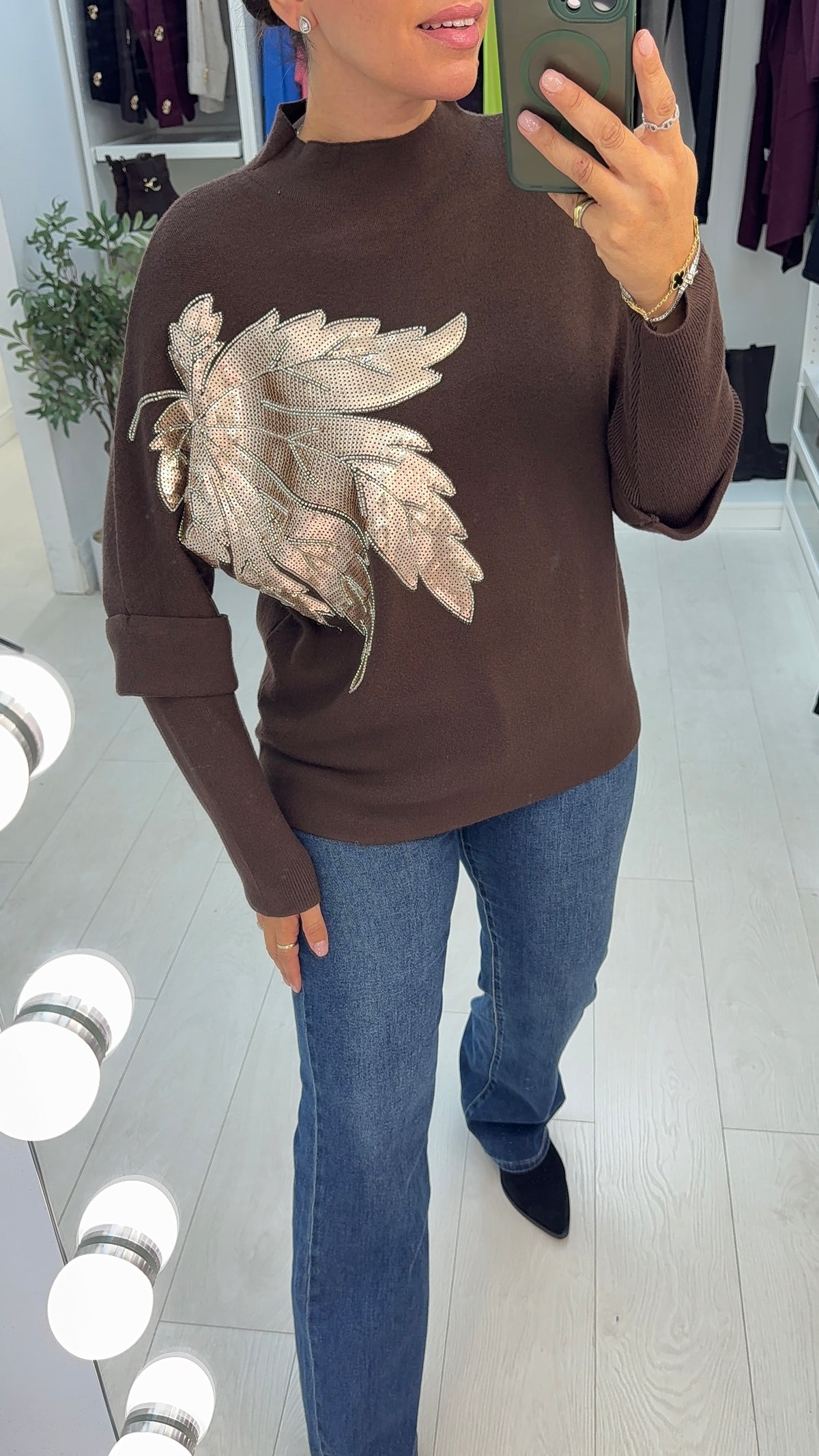 Katianna Sequin Embellished High Neck Jumper