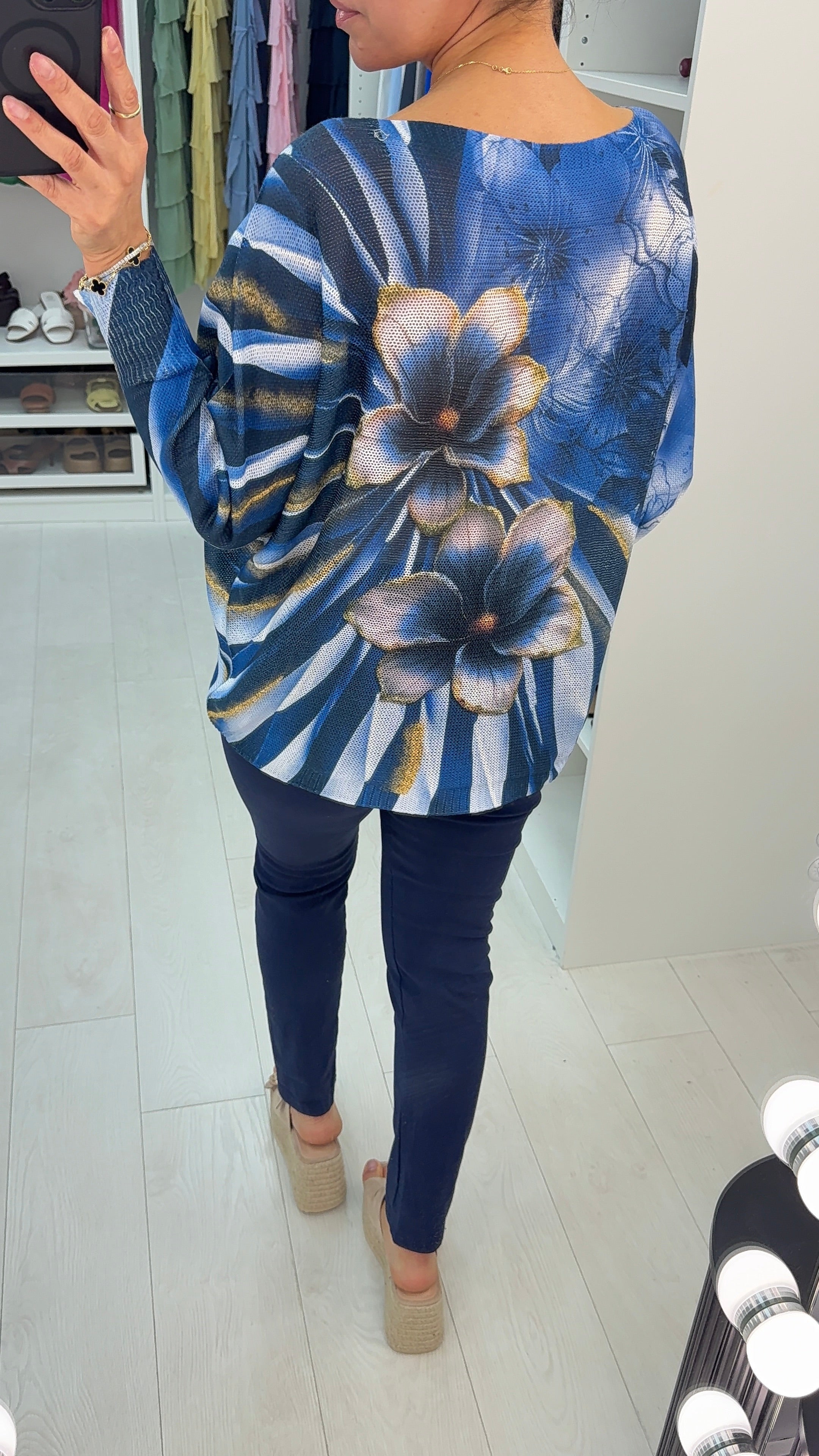 Tinley Floral Pattern Batwing Sleeve Thin Jumper