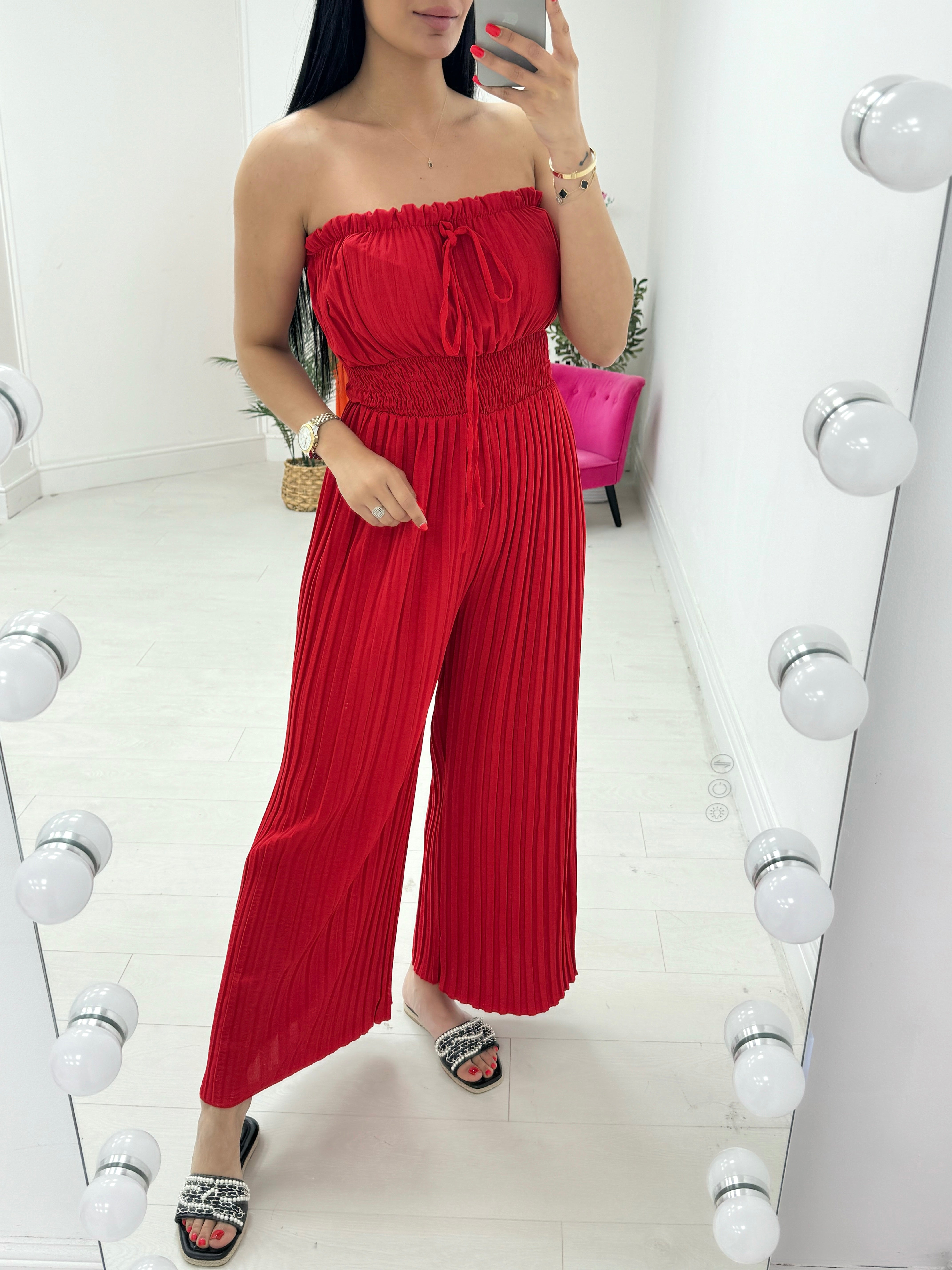 Cecily Elasticated Pleated Plain Jumpsuit