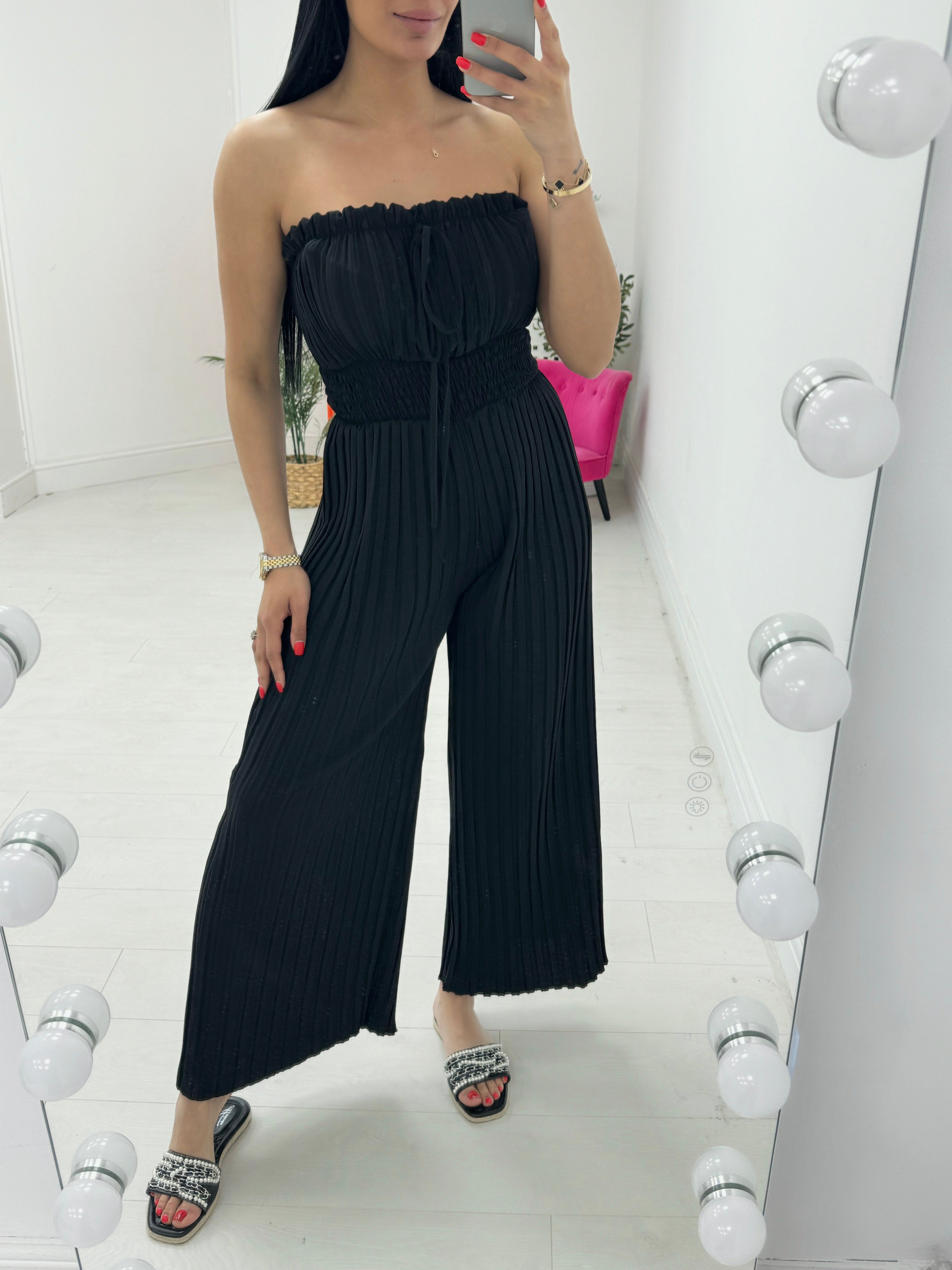 Cecily Elasticated Pleated Plain Jumpsuit