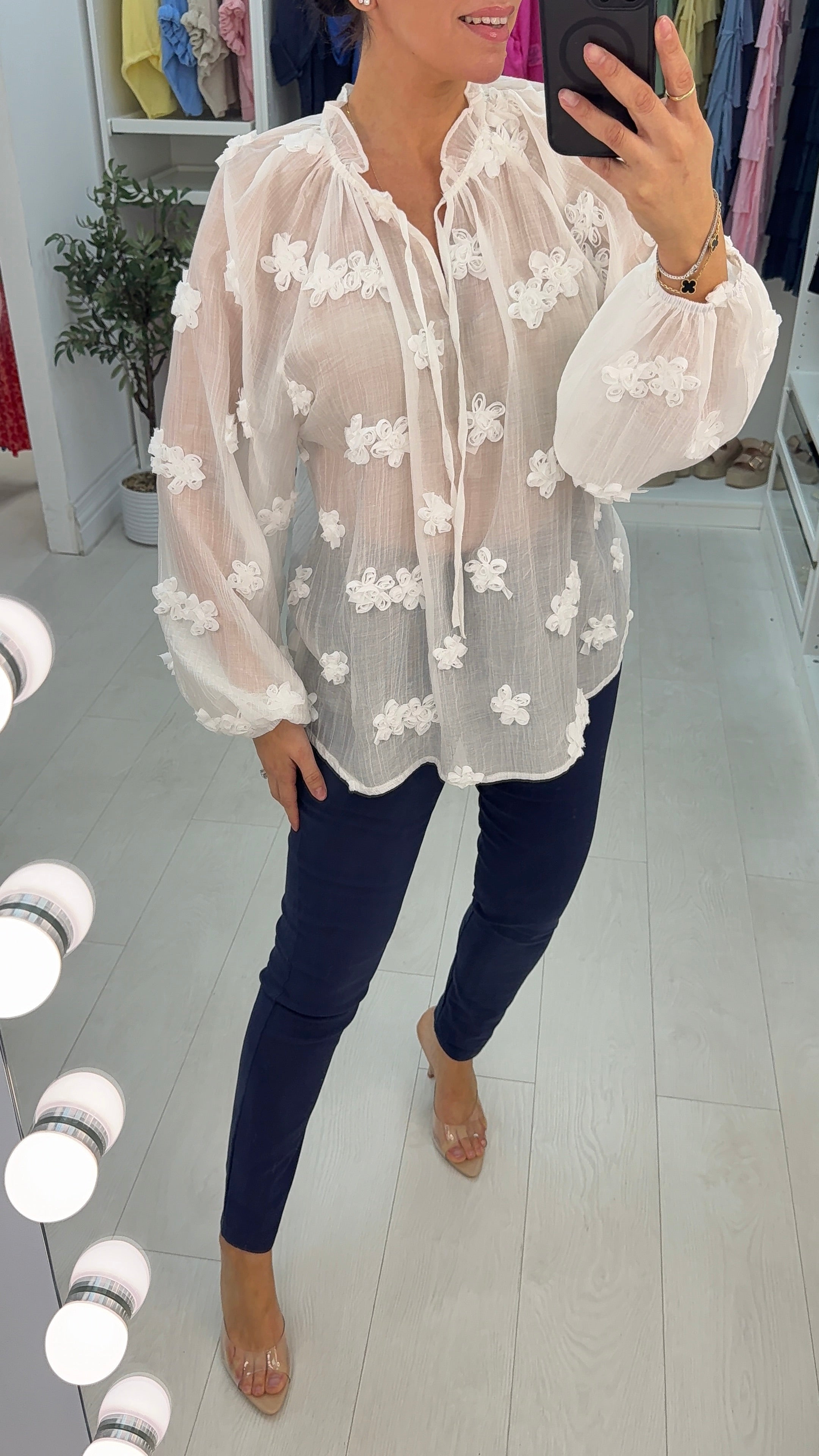 Zonia 3D Flower Detail Loose Fit Cotton Top