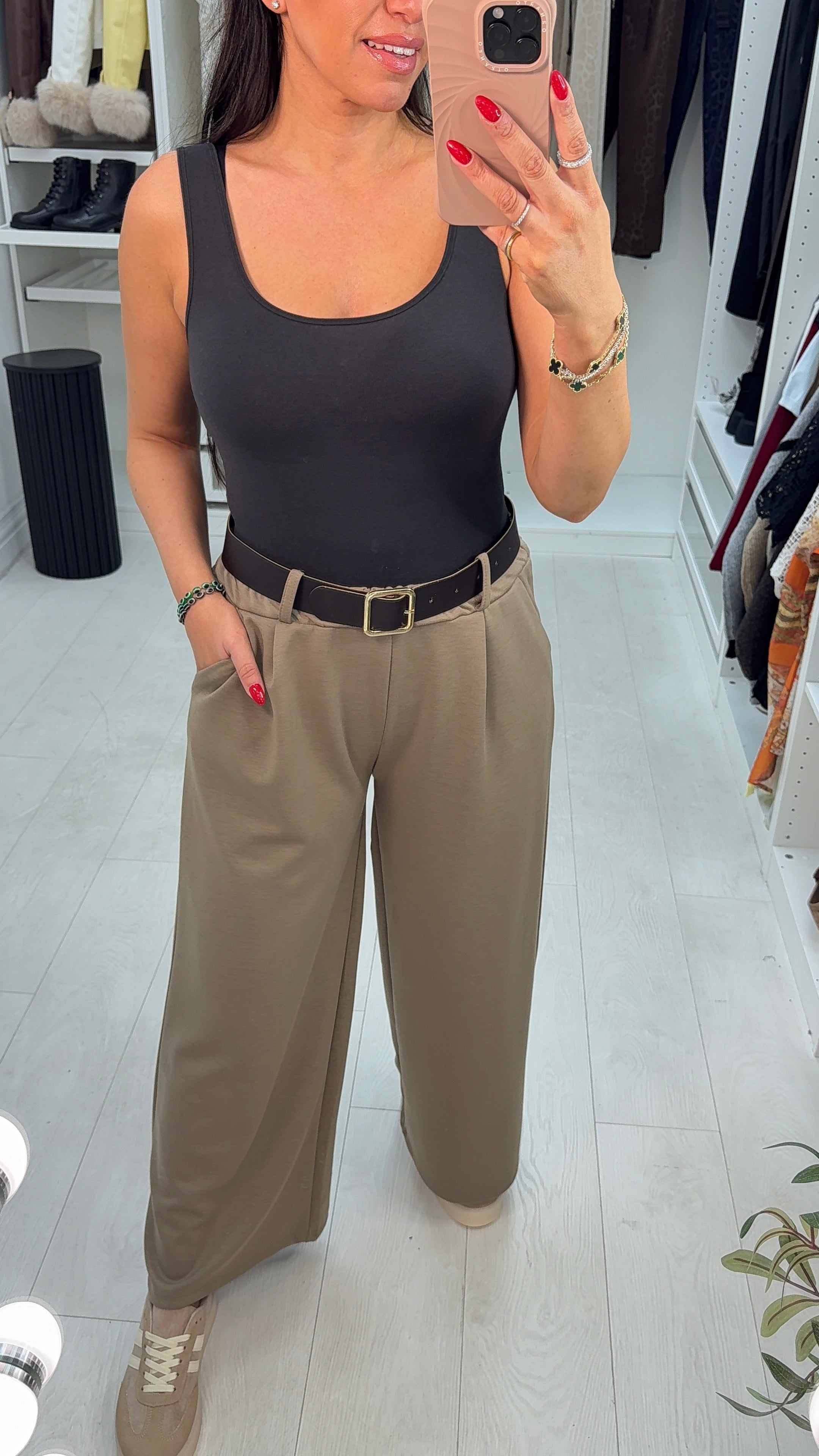 Lizo Plain Belted Wide Leg Trousers
