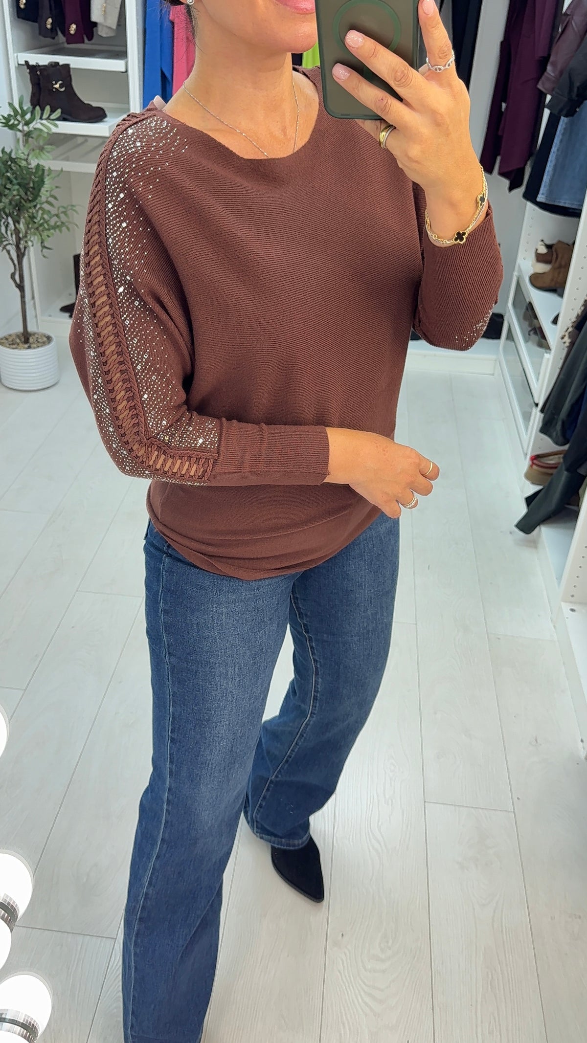 Kamara Open Stitch Embellished Sleeve Jumper