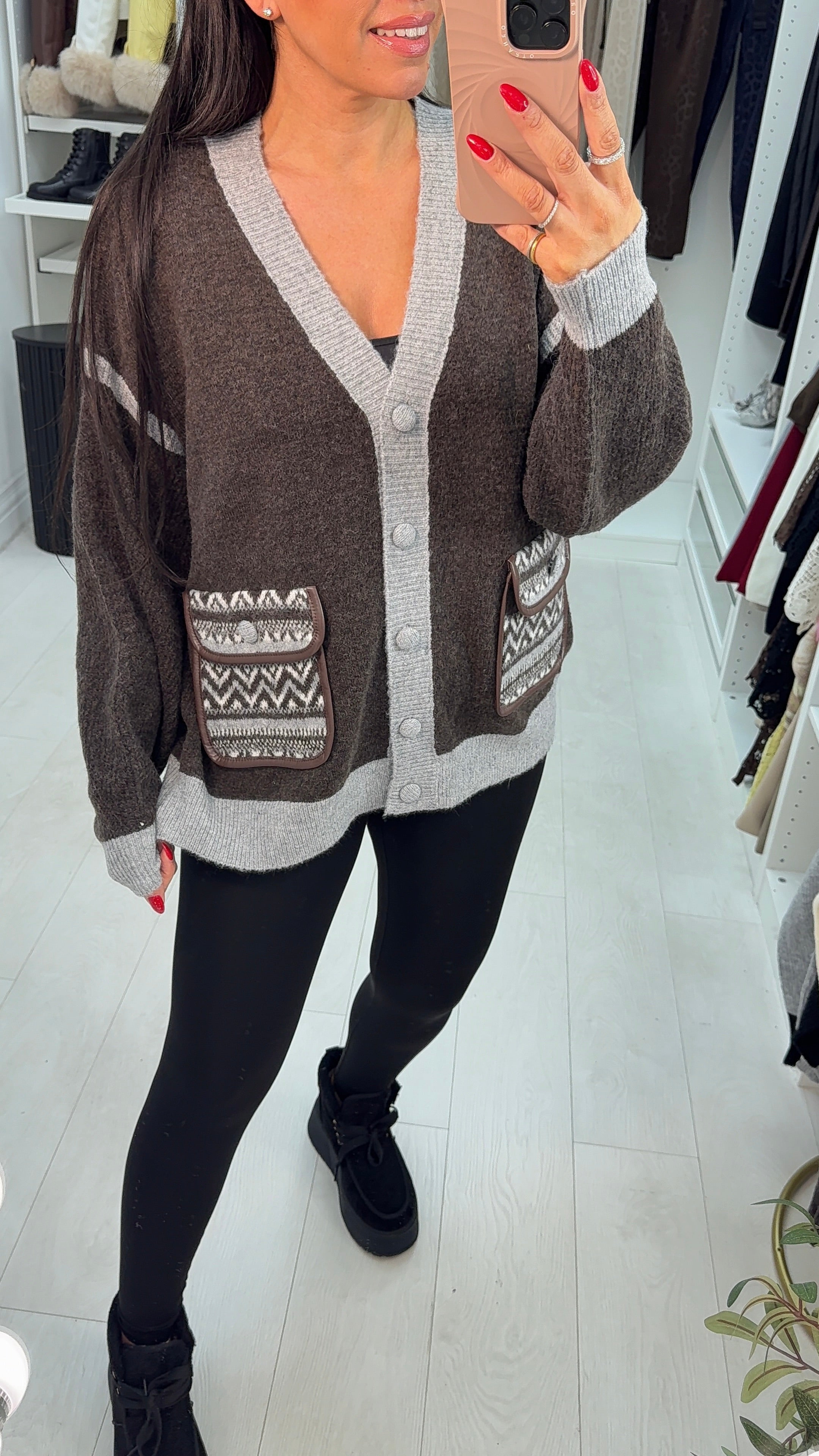 Libbie V Neck Pocket Front Colour Block Cardigan