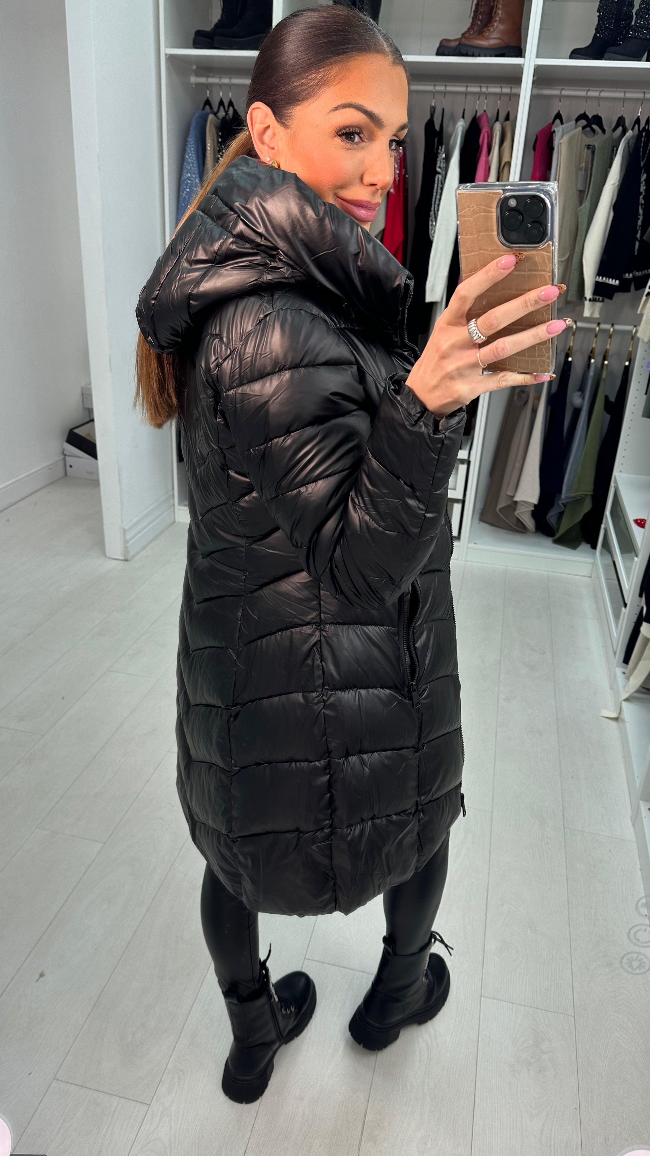 Tally Plain Chevron Design Hooded Coat