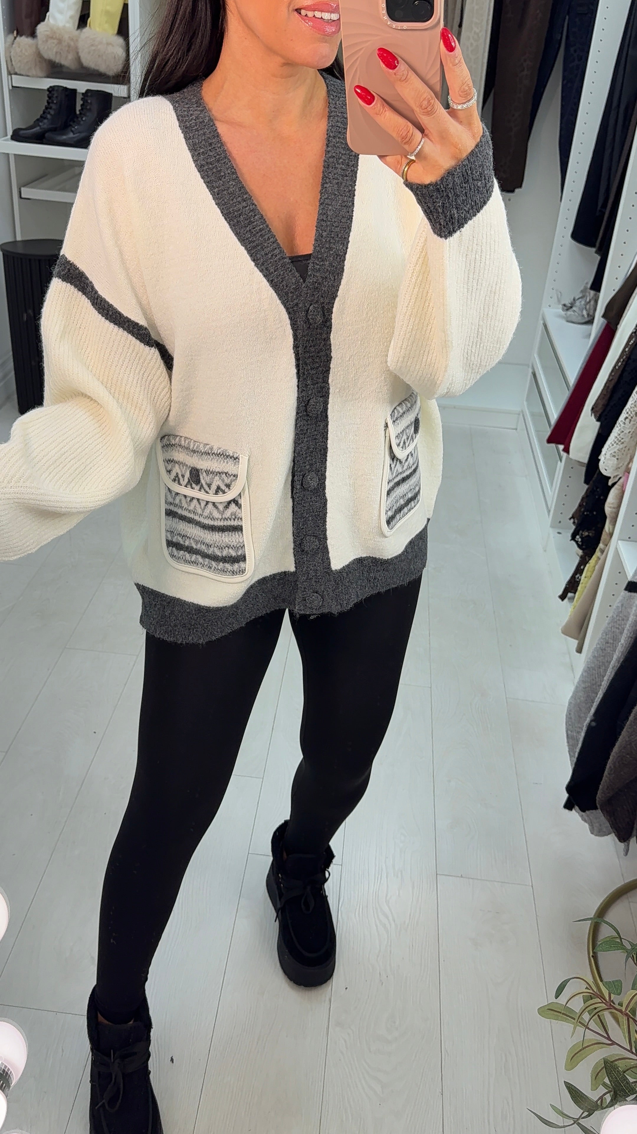 Libbie V Neck Pocket Front Colour Block Cardigan