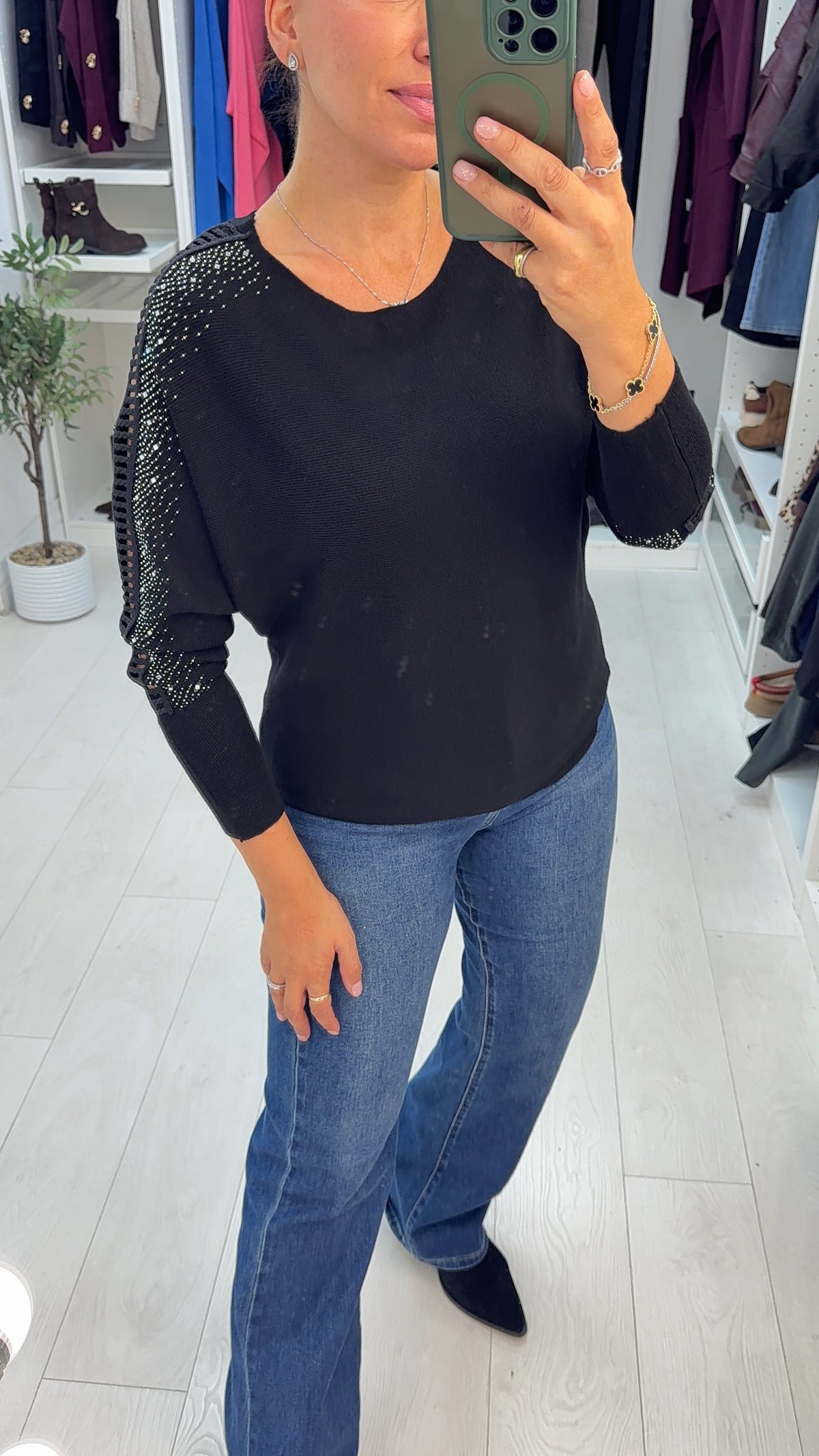 Kamara Open Stitch Embellished Sleeve Jumper