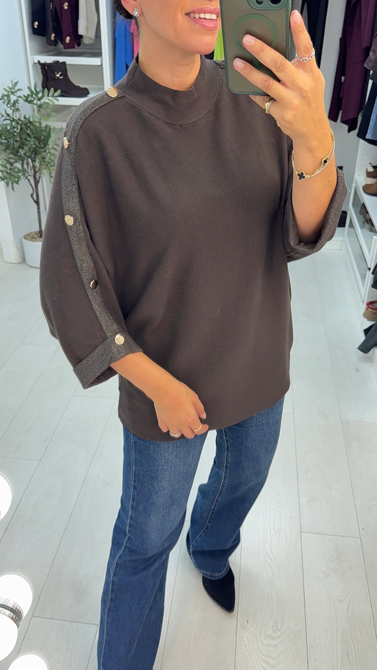 Lienna Lurex & Button Detailed Loose Fit Jumper