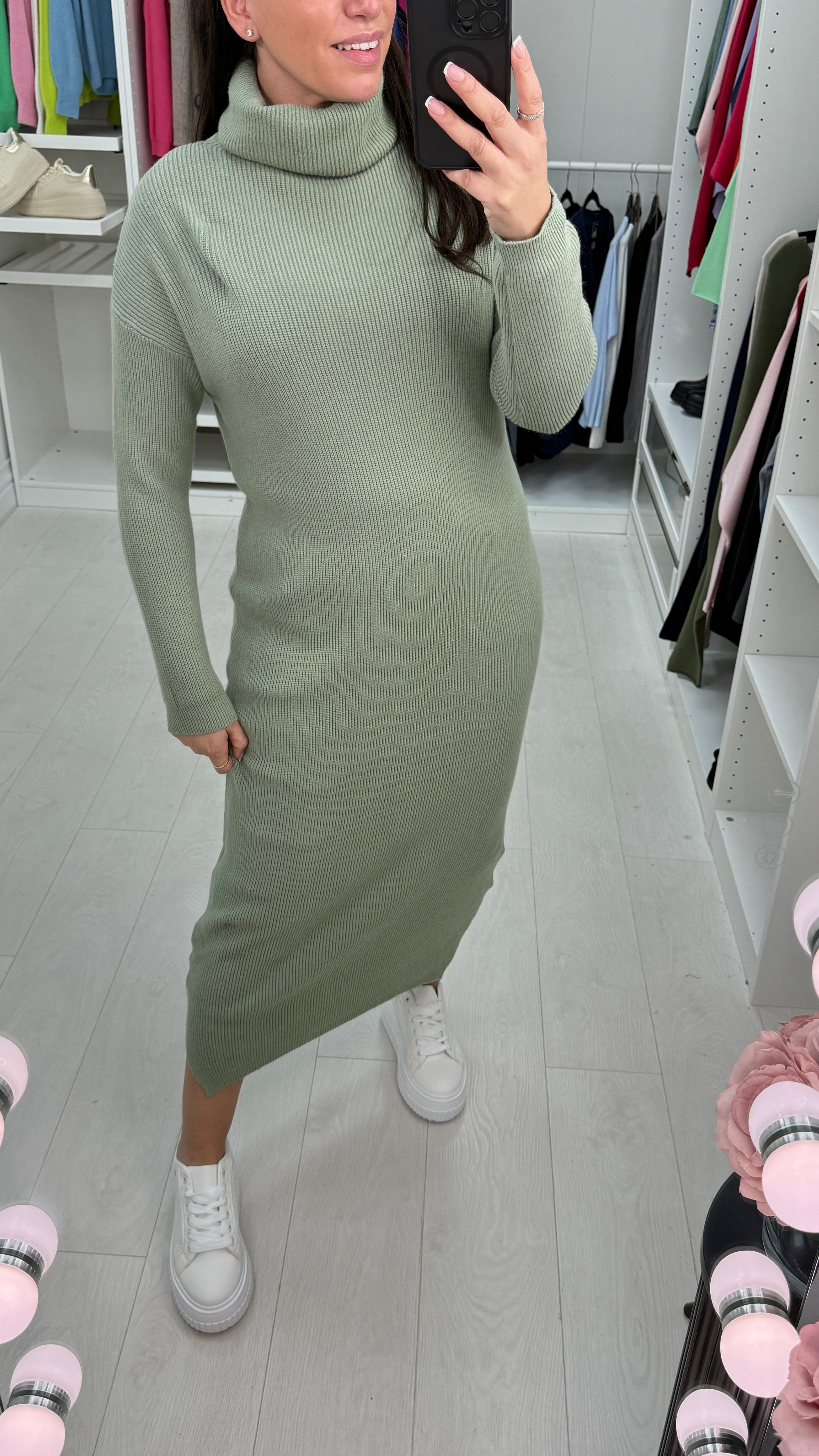 Liza Plain Roll Neck Knit Jumper Dress
