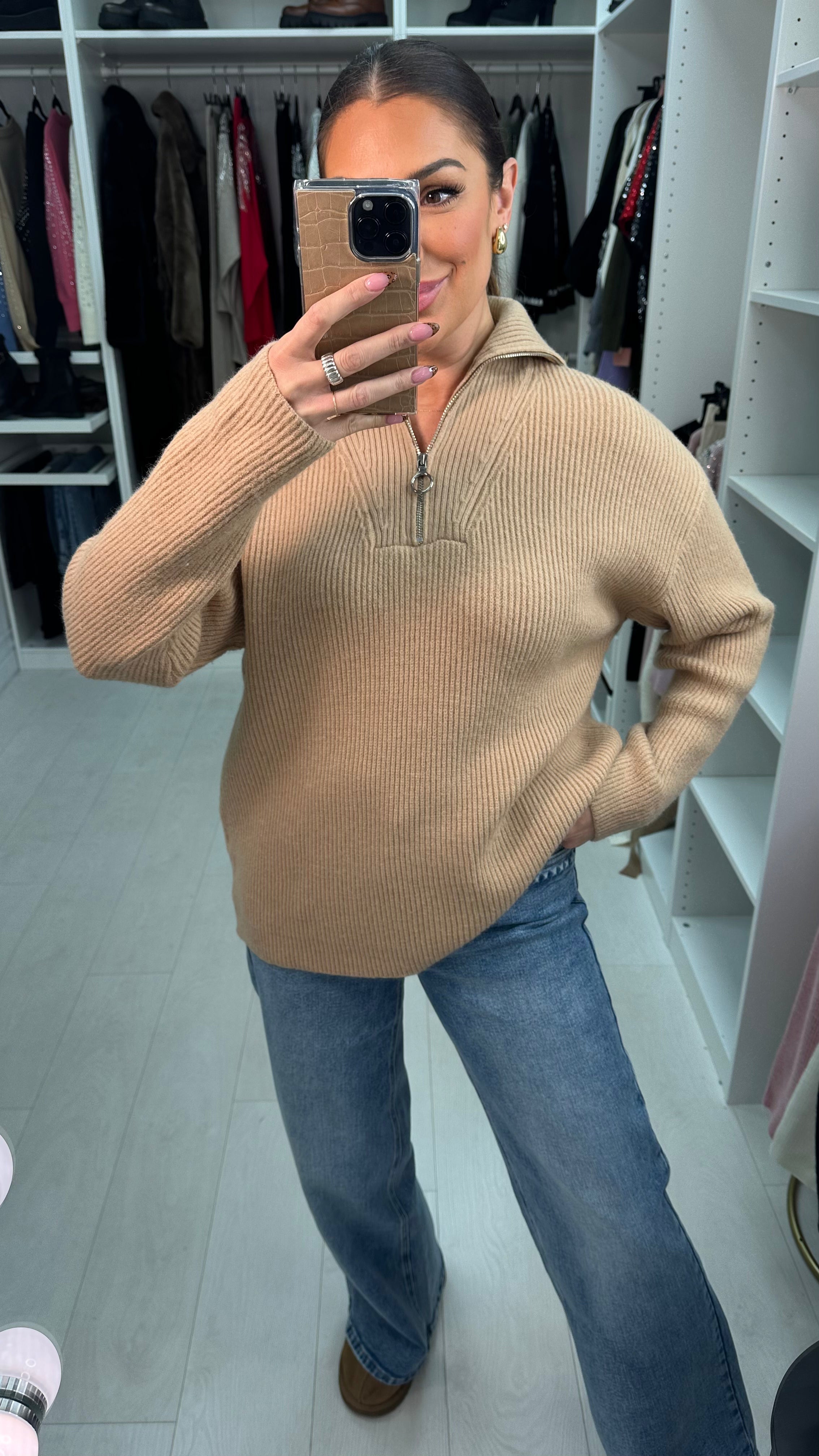 Gisella Ribbed Half-Zip Knit Jumper