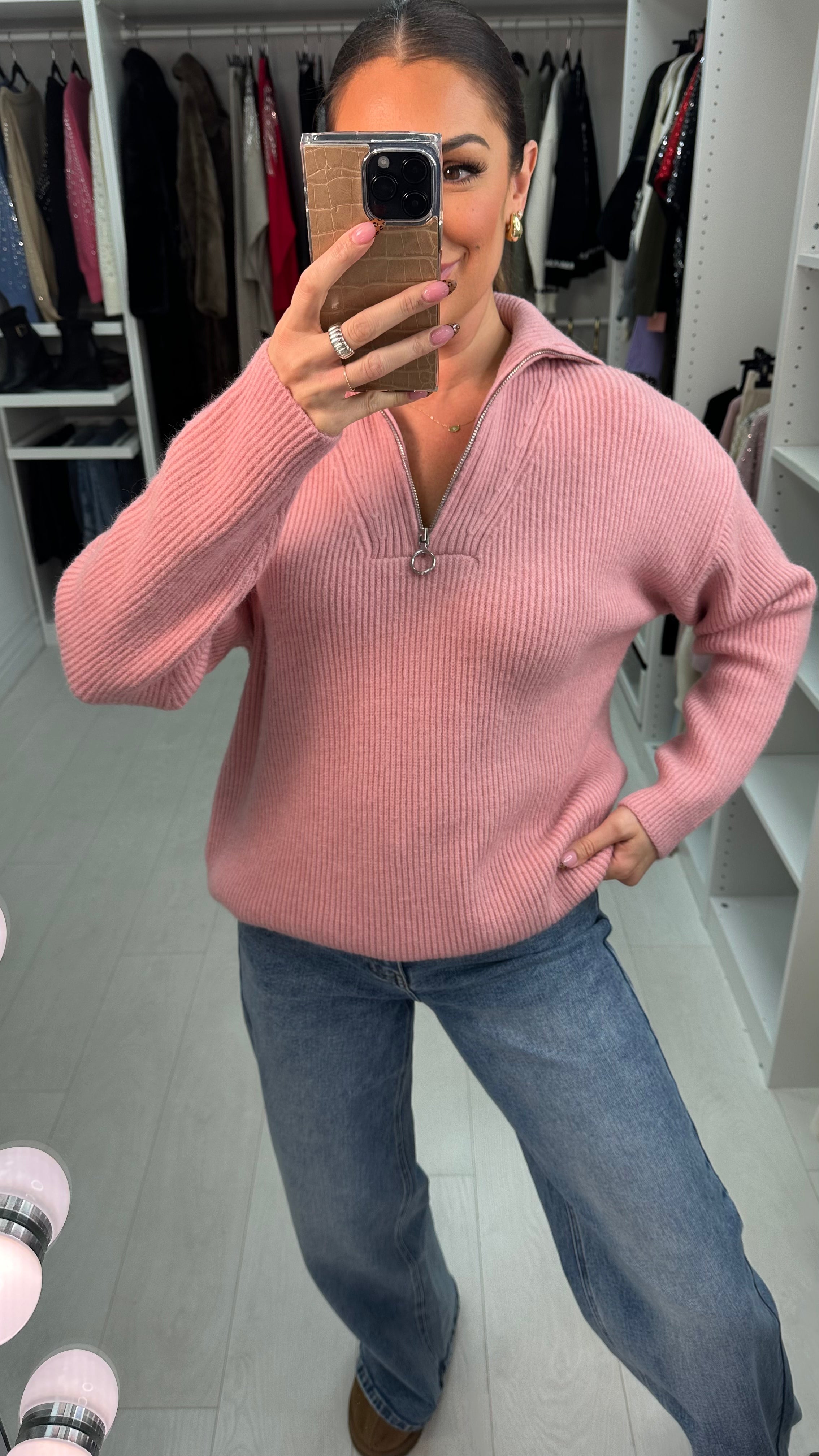Gisella Ribbed Half-Zip Knit Jumper