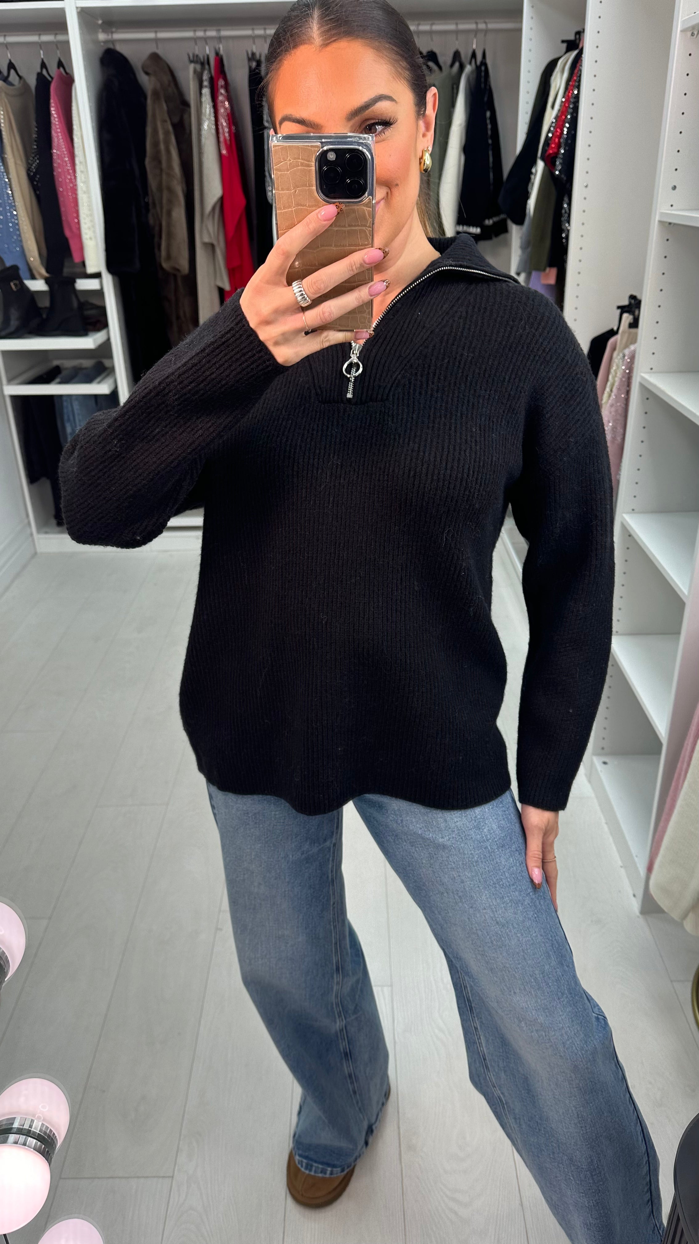 Gisella Ribbed Half-Zip Knit Jumper